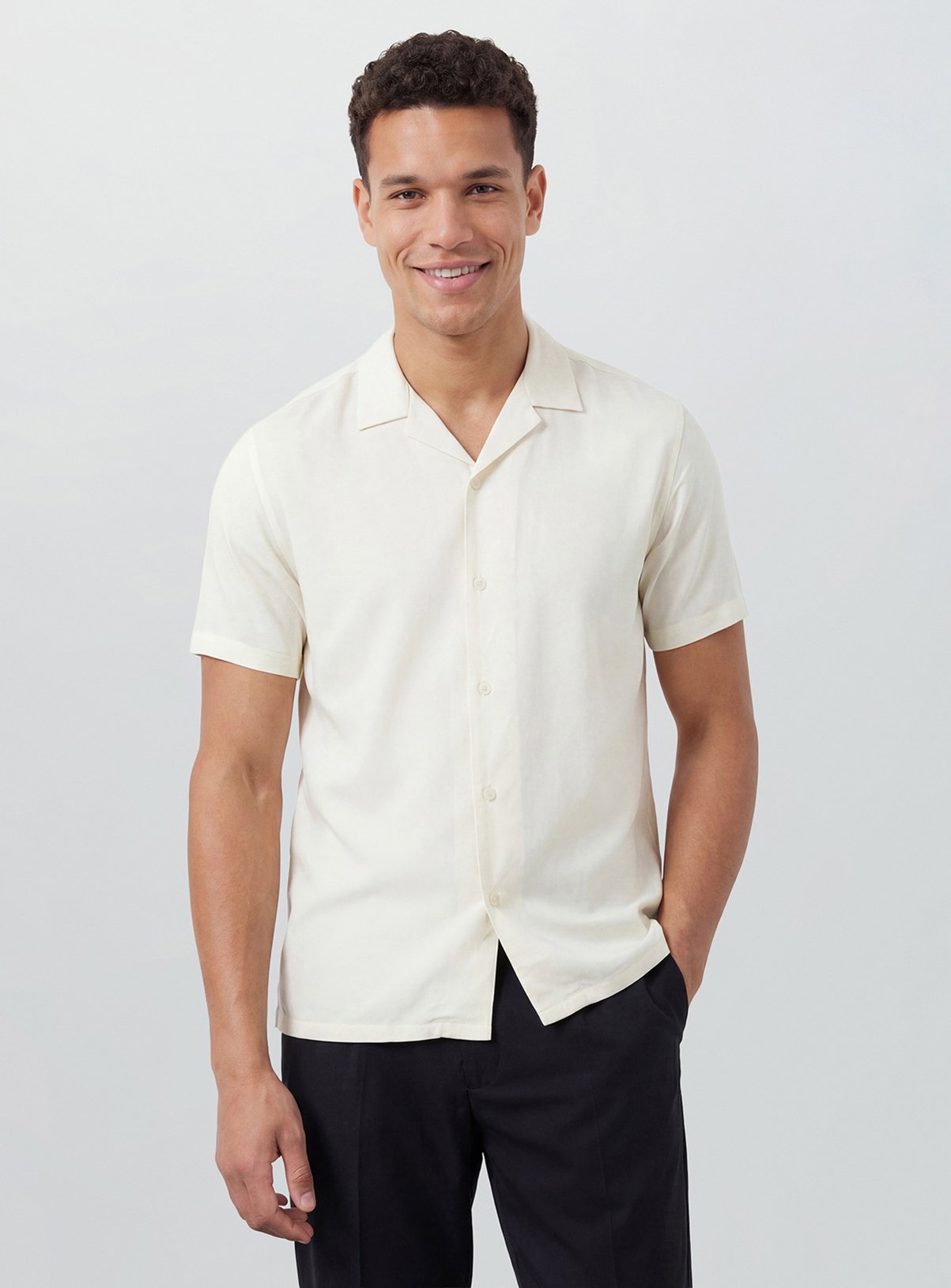 BURTON Off White Linen Blend Short Sleeve Resort Shirt