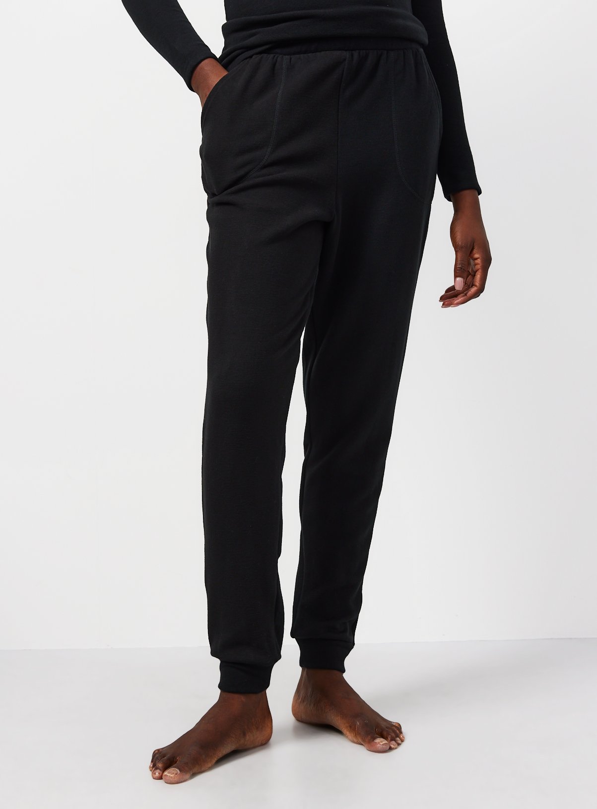Black Brushed Fleece Relaxed Thermal Jogger 
