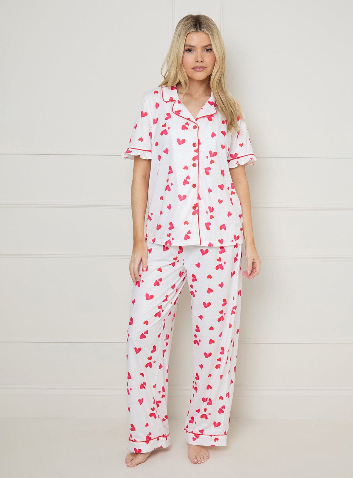 OASIS Short Sleeve Bow Front Jersey Pyjama Set 