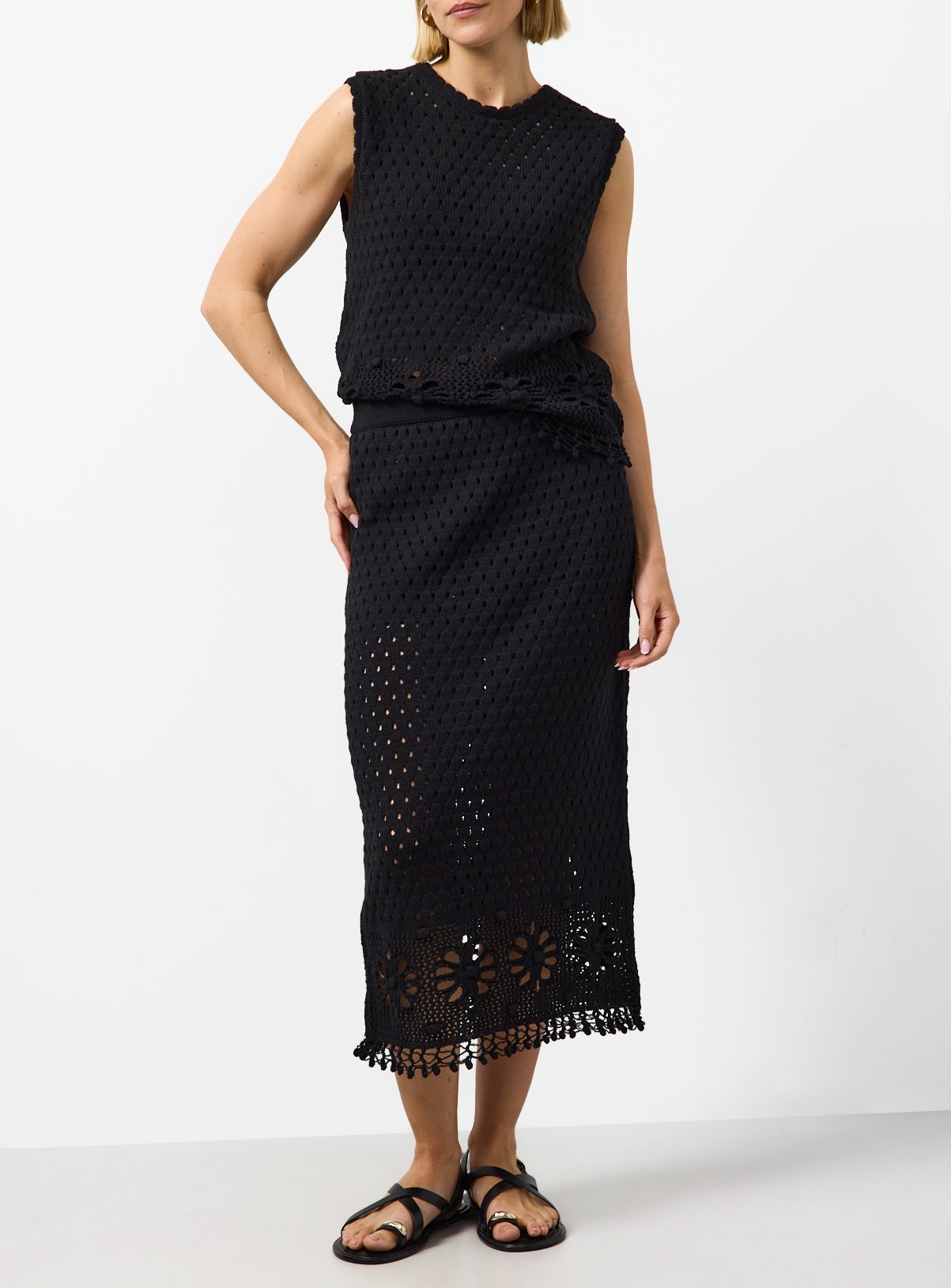 Black Crochet Detail Co-ord Skirt 