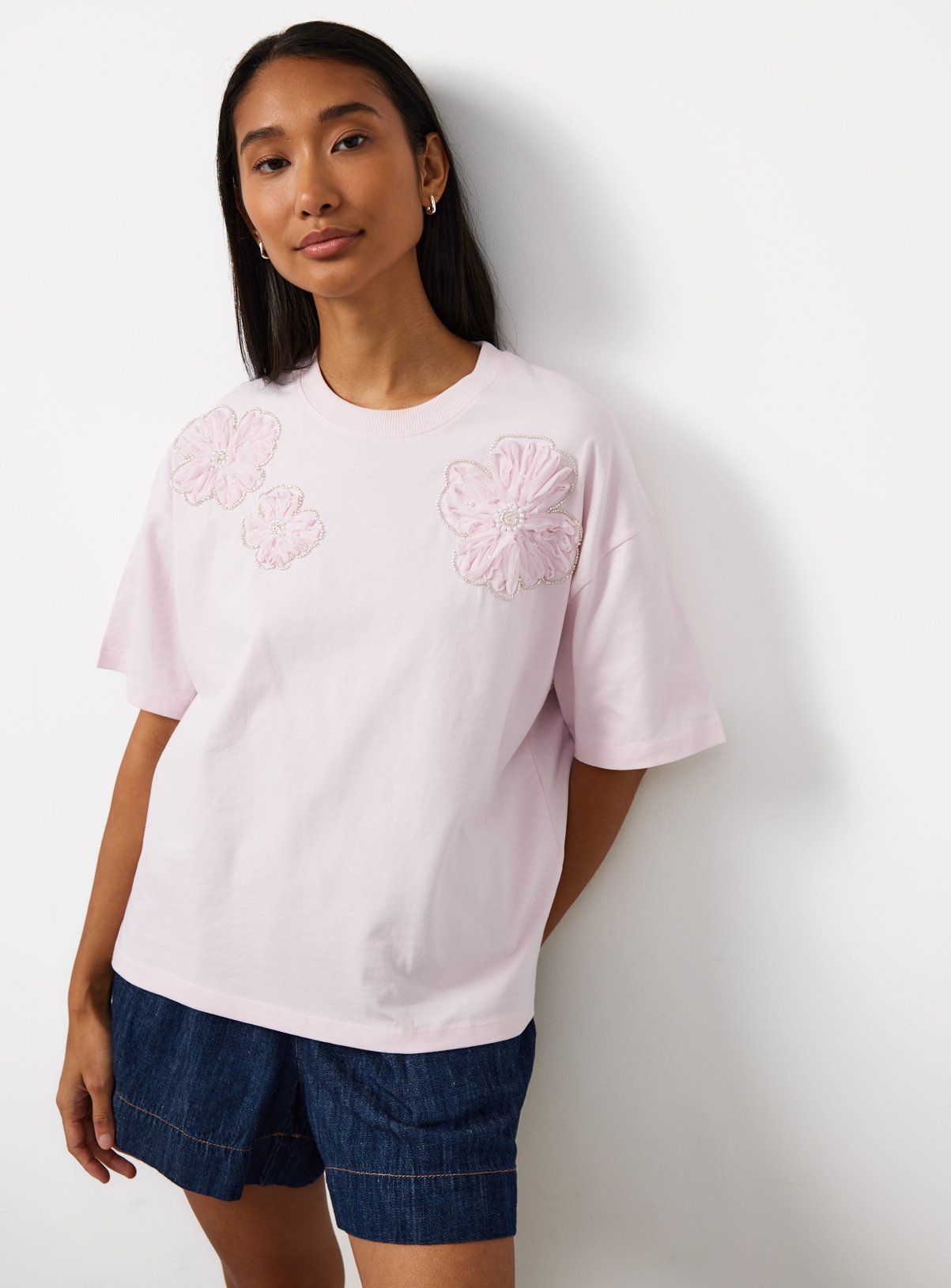 Floral Embroidered Boxy Fit T-Shirt 