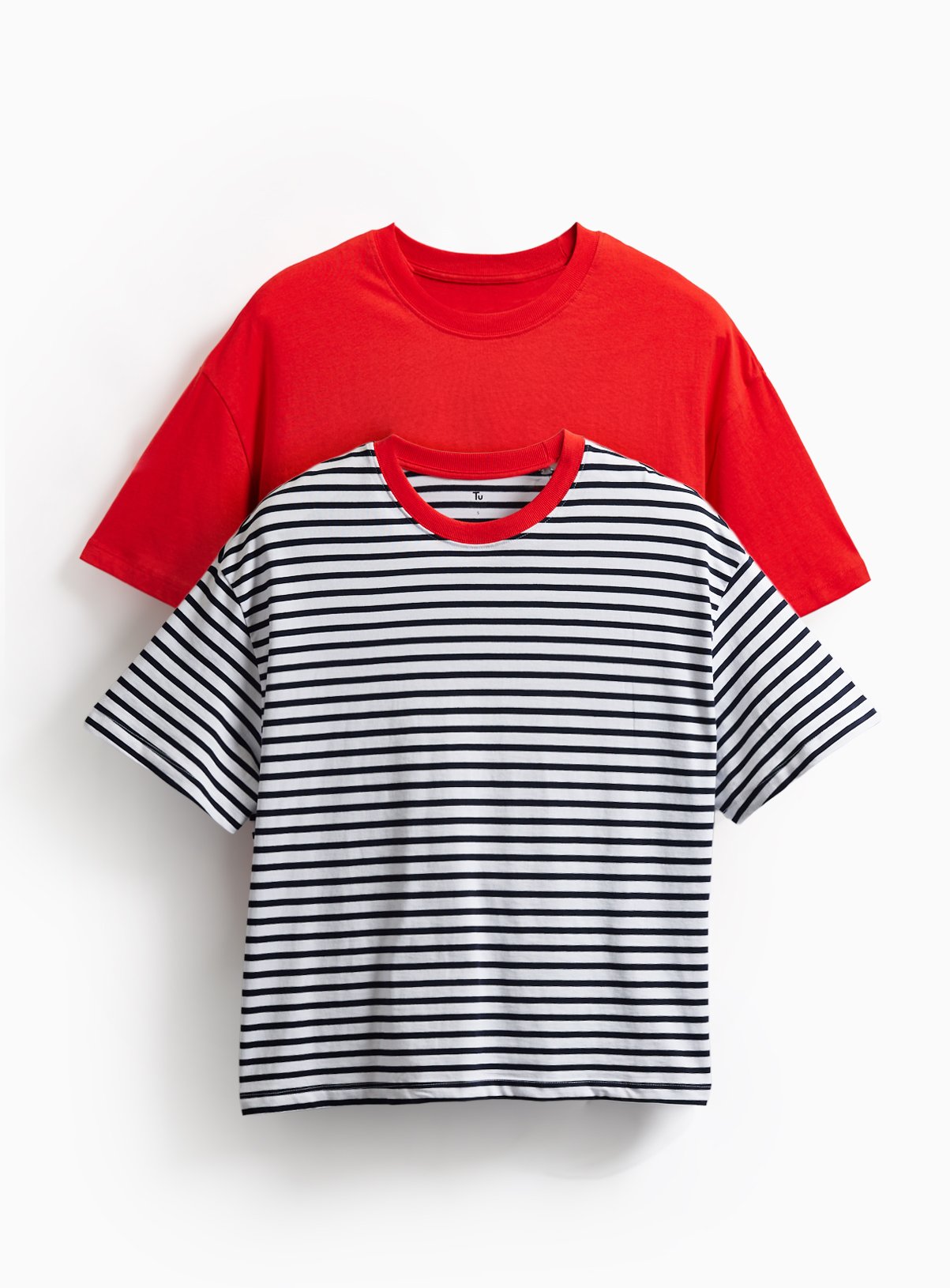 Red & Stripe Print Boxy Fit T-Shirts 2 Pack 