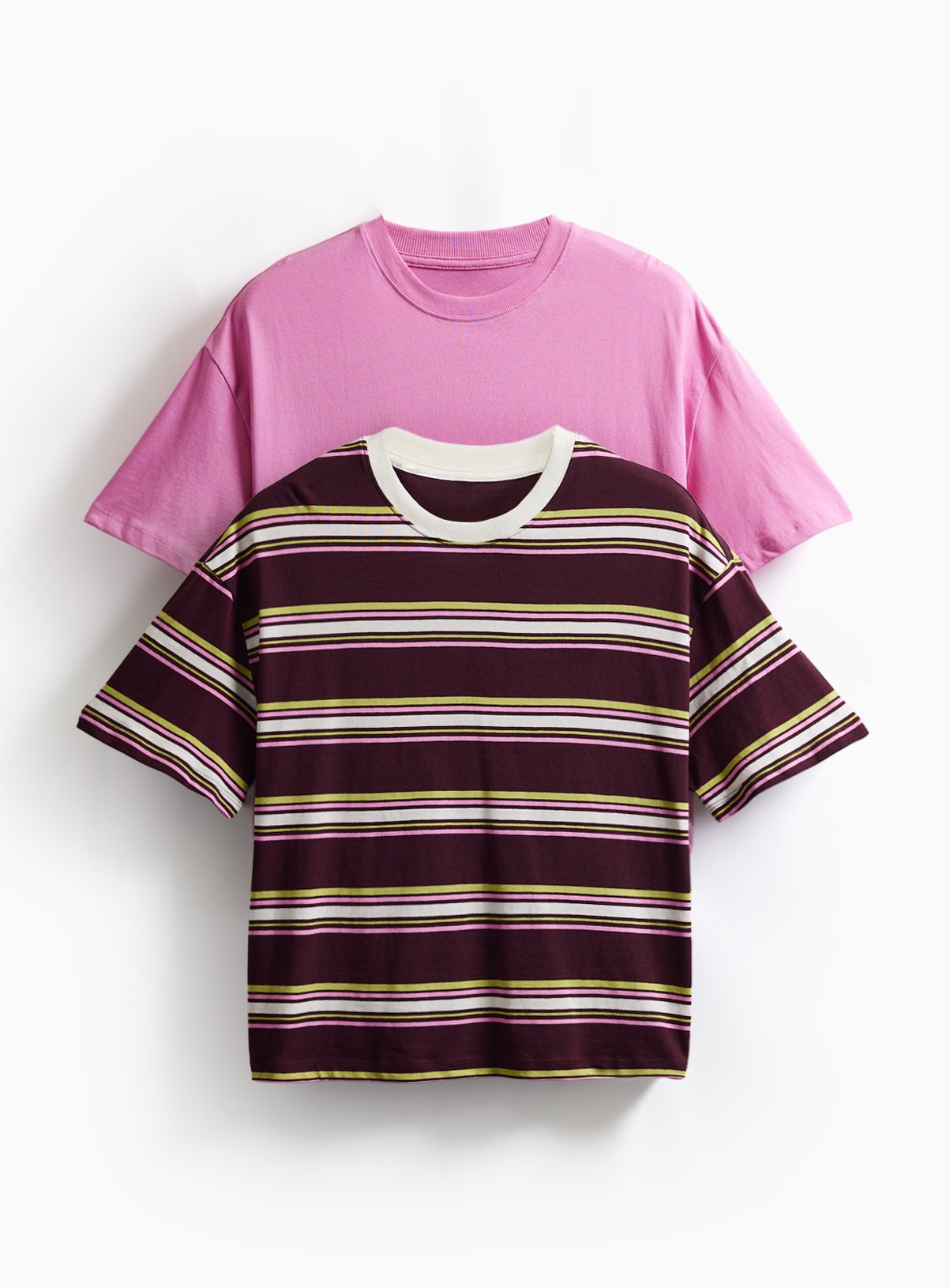 Pink & Stripe Print Boxy Fit T-Shirts 2 Pack 