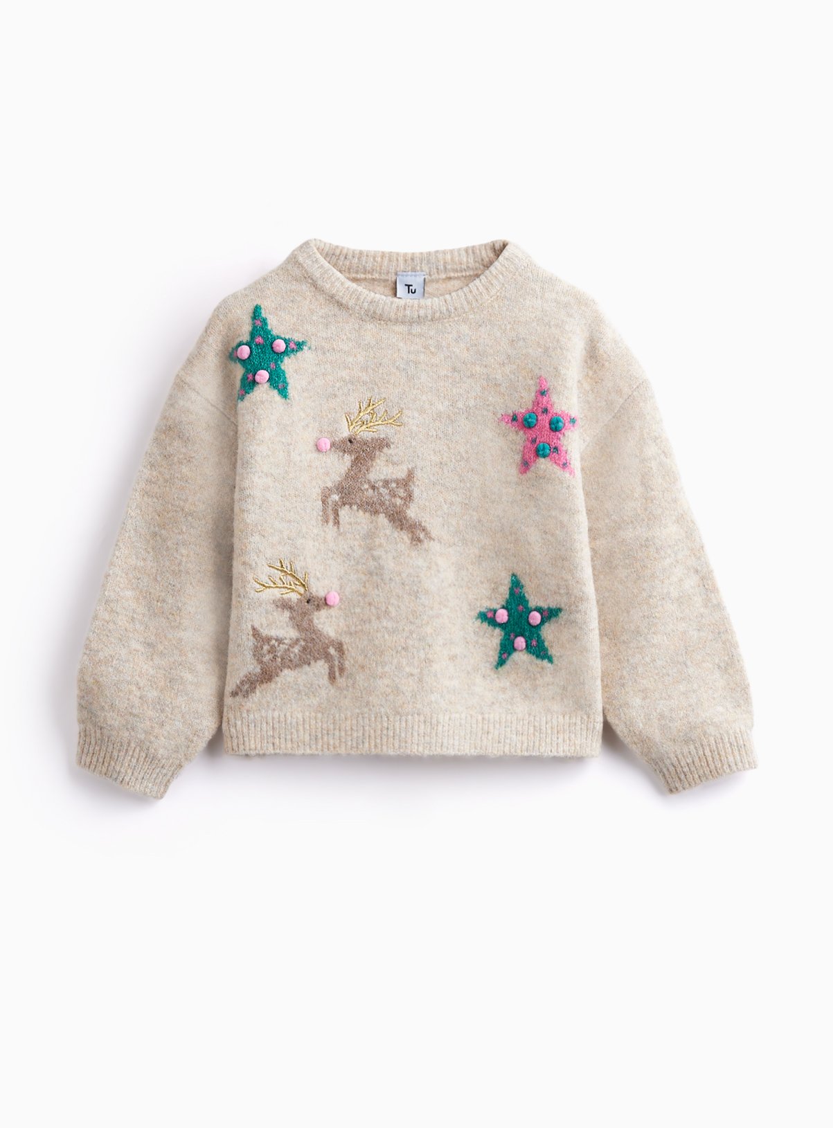 Oatmeal Christmas Reindeer Stars Jumper 7-8 years