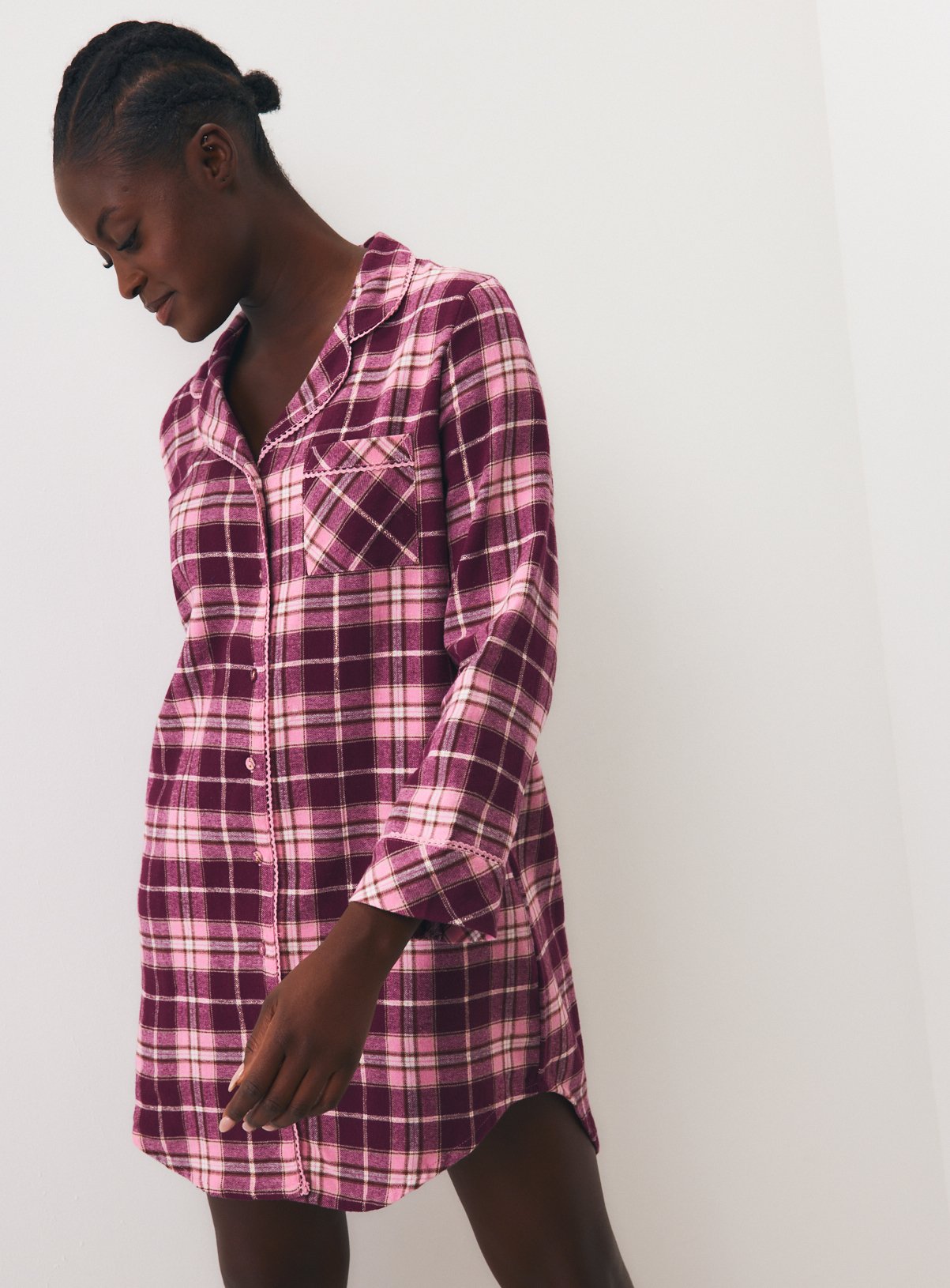 Pink & Burgundy Check Long Sleeve Nightshirt 