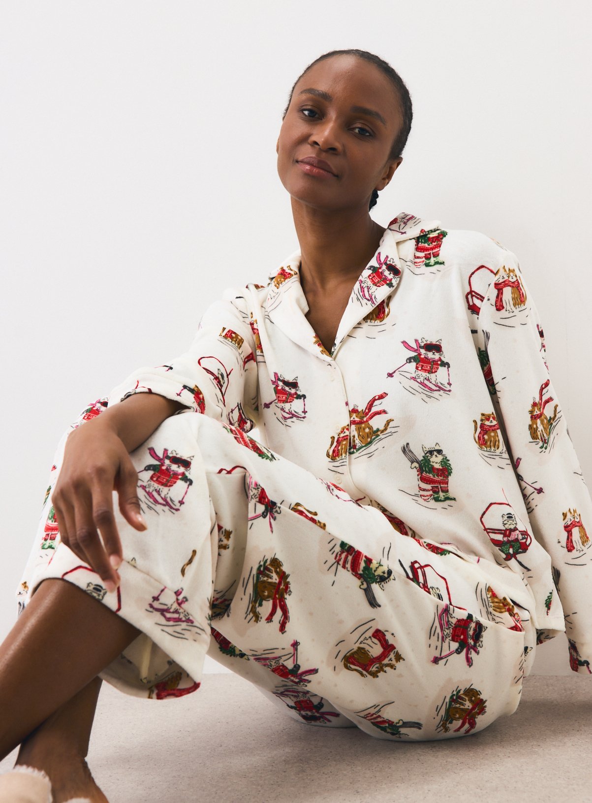 Cat Print Full Length Pyjama Set 