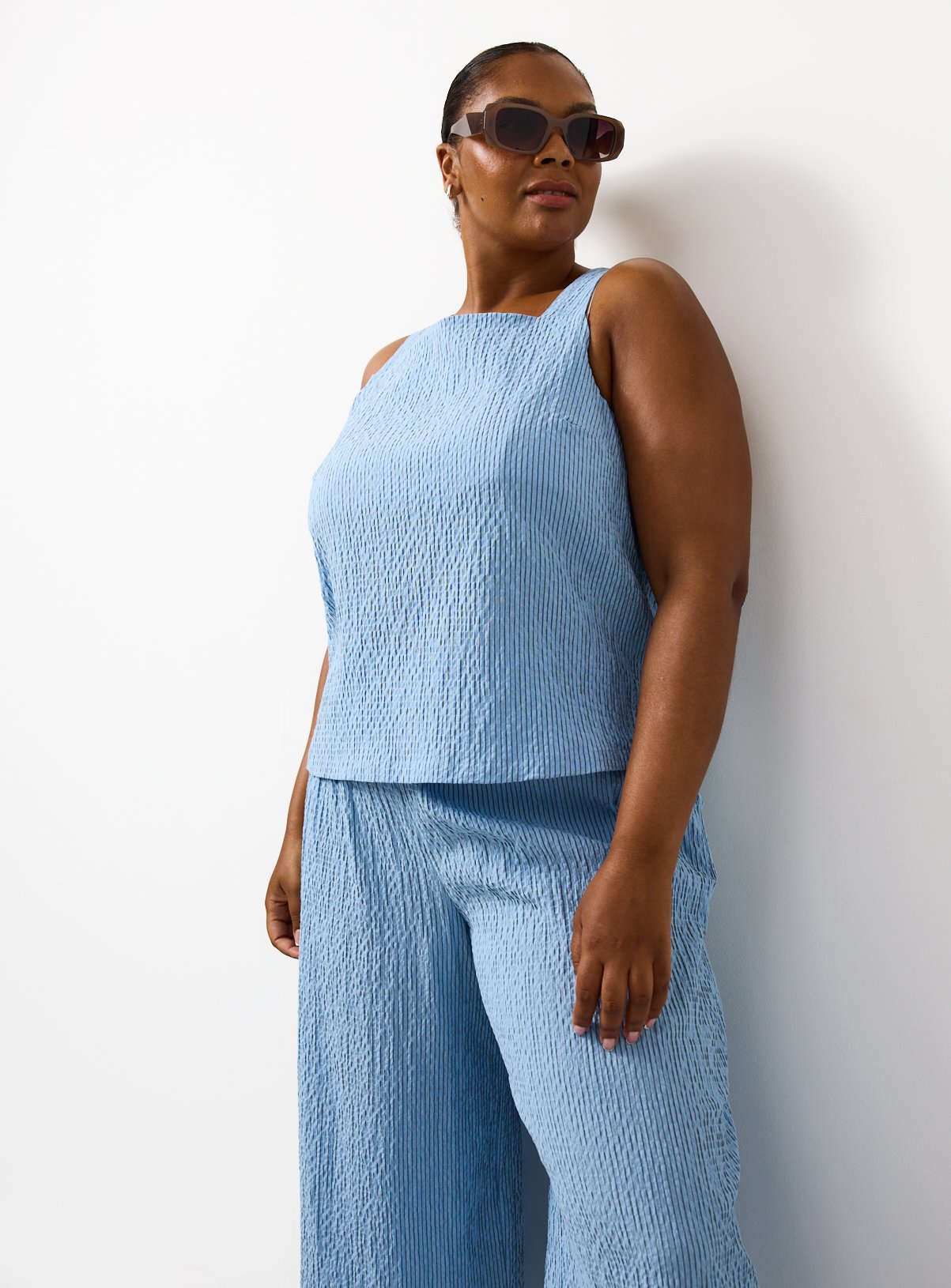 Blue Stripe Print Square Neckline Co-ord Shell Top 24