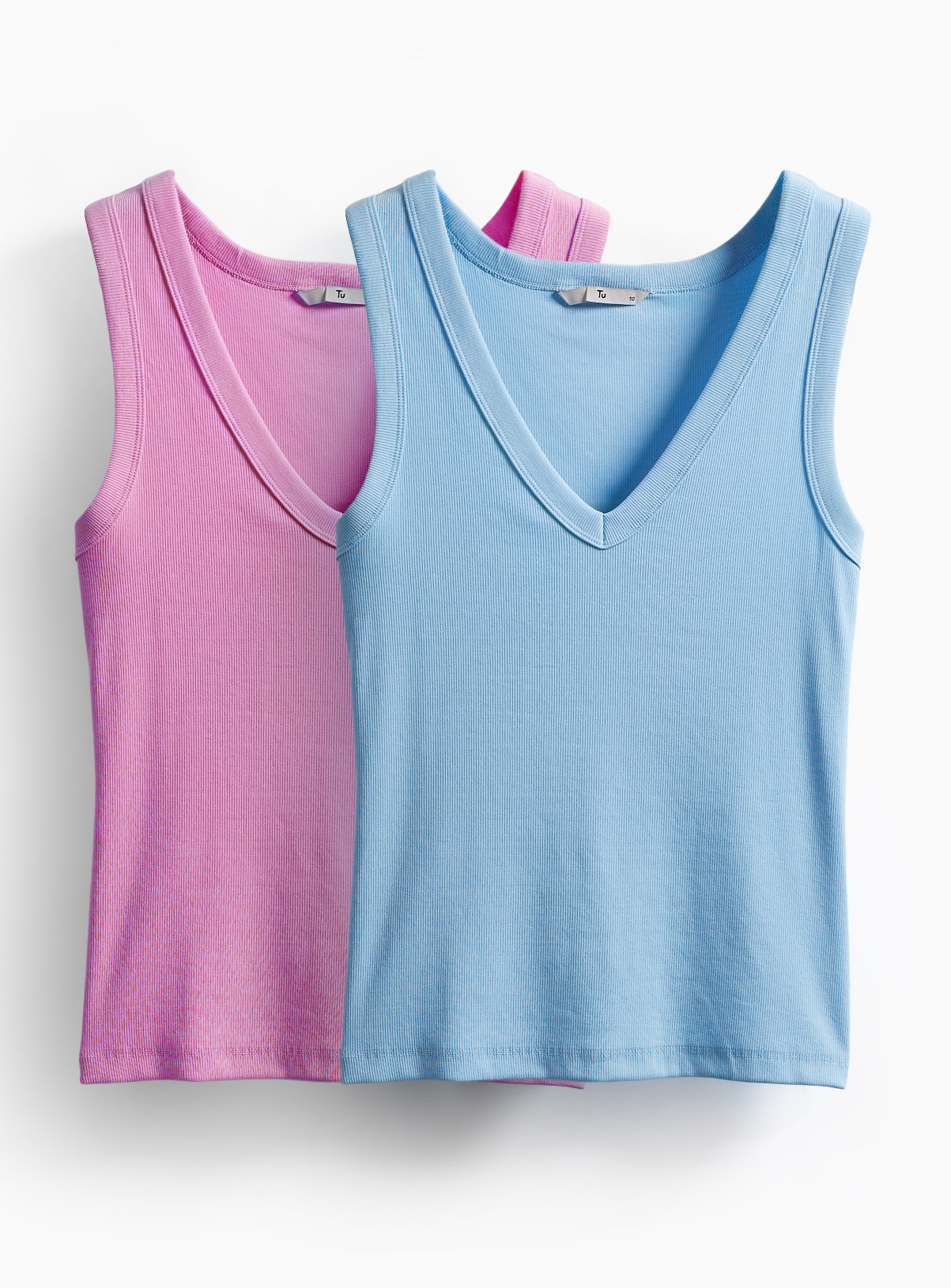 2 Pack Ribbed V Neck Vests  
