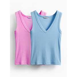 Ribbed V Neck Vests 2 Pack