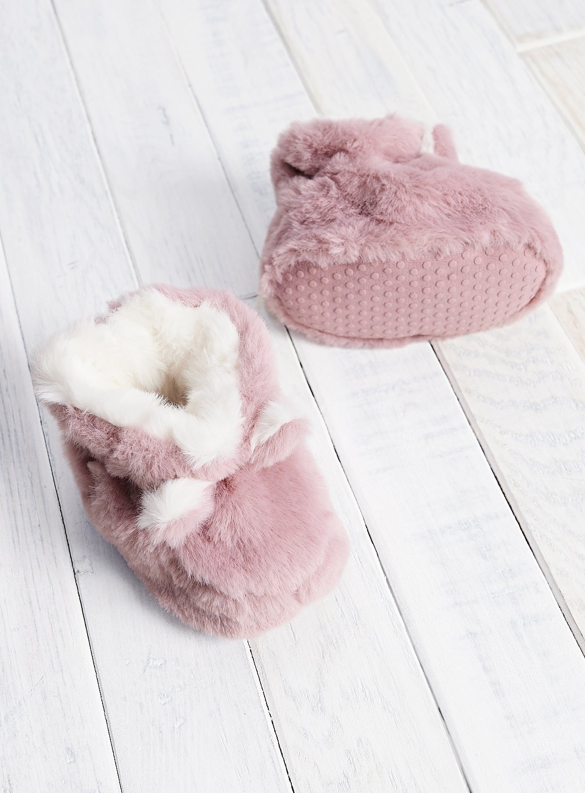Pink Plush Bootie Slippers with Toggles 
