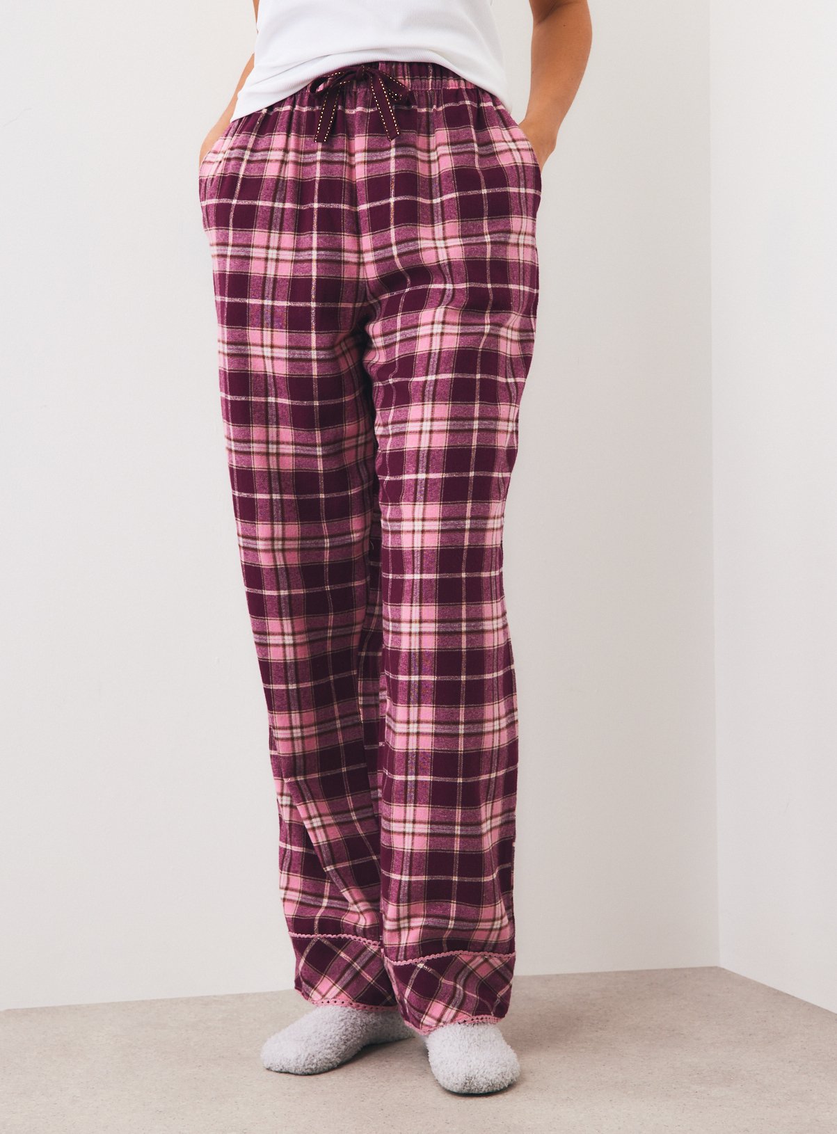 Pink & Burgundy Check Pyjama Bottoms 