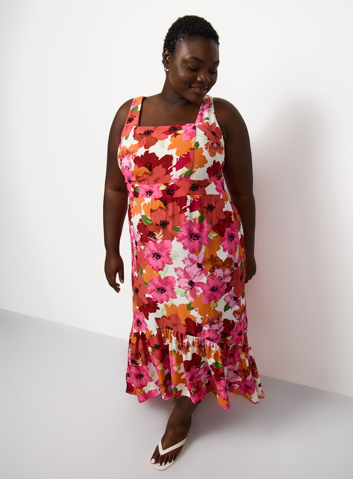 Pink Floral Print Drop Hem Midaxi Dress 12