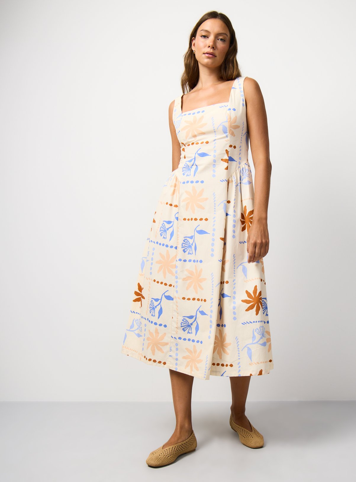 Holiday Patchwork Print Fit & Flare Dress 