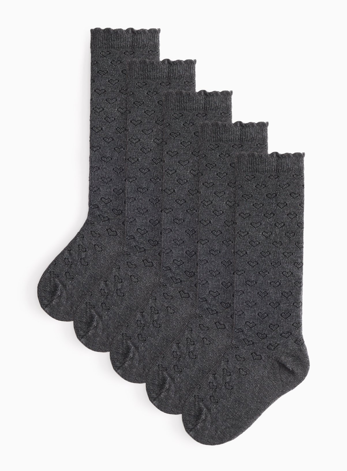 Grey Heart Filet Knee-High Socks 5-Pack 