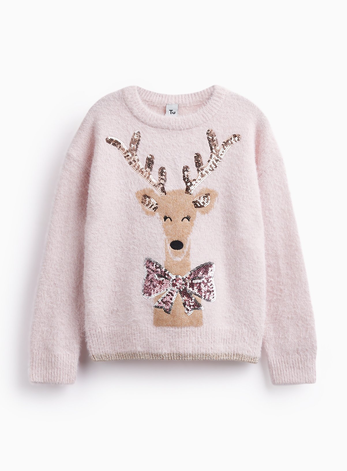 Christmas Pink Reindeer & Bow Jumper 