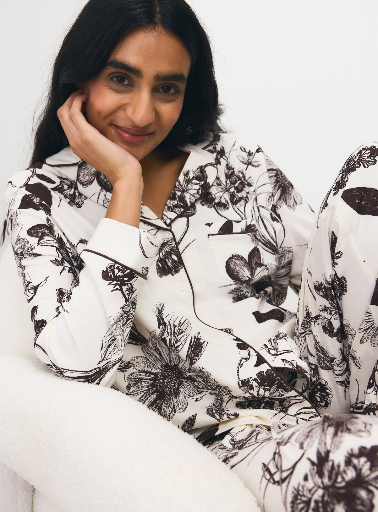 Cream Floral Jersey Pyjama 2-Piece Set 