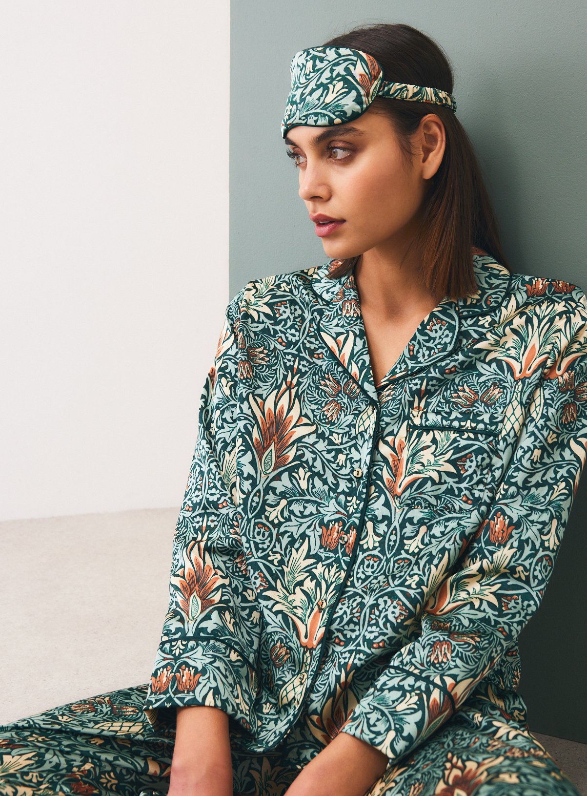 Tu x Morris & Co. Blue Snakeshead Satin Traditional Pyjama Set 