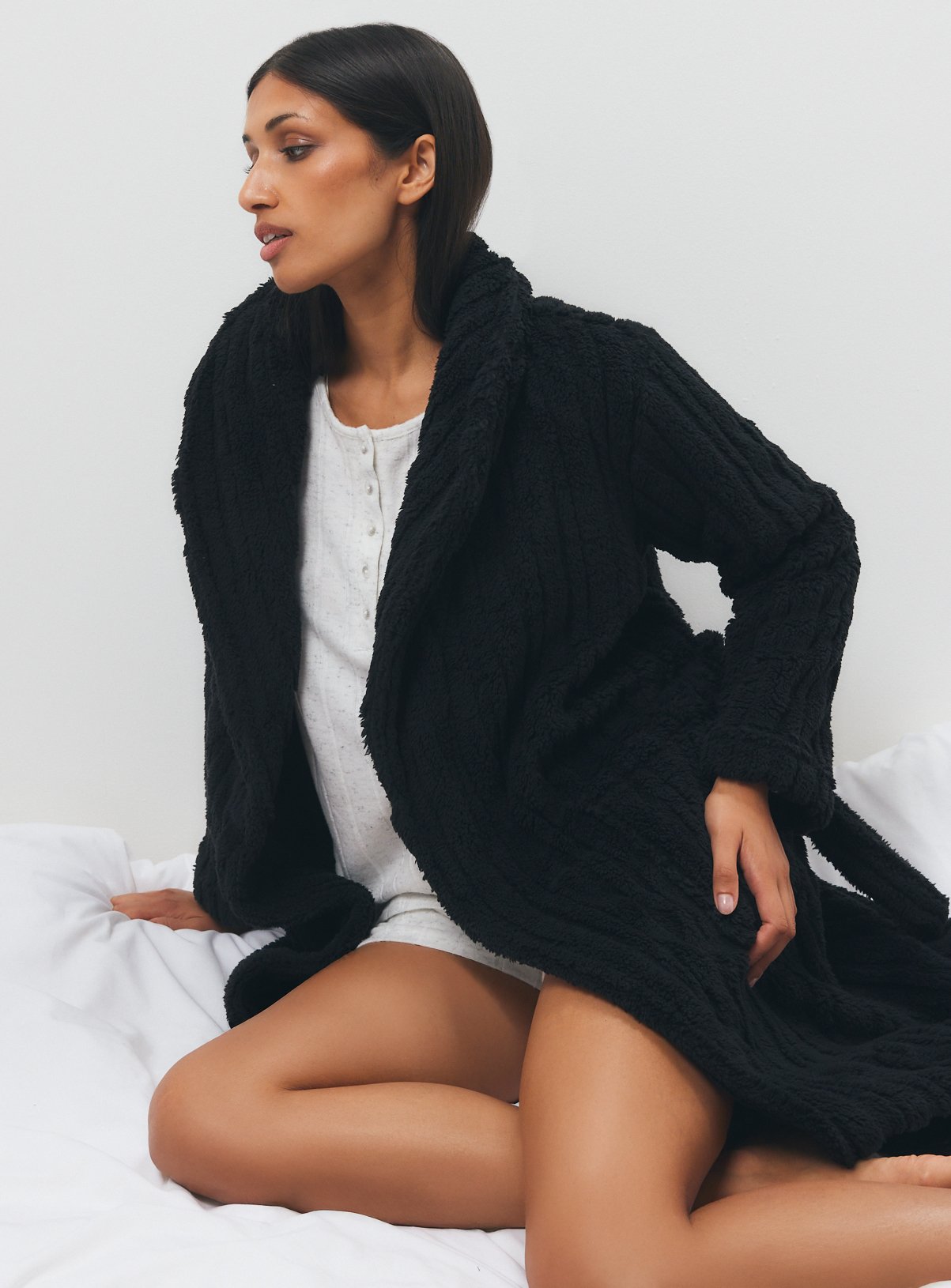 Black Plush Dressing Gown 