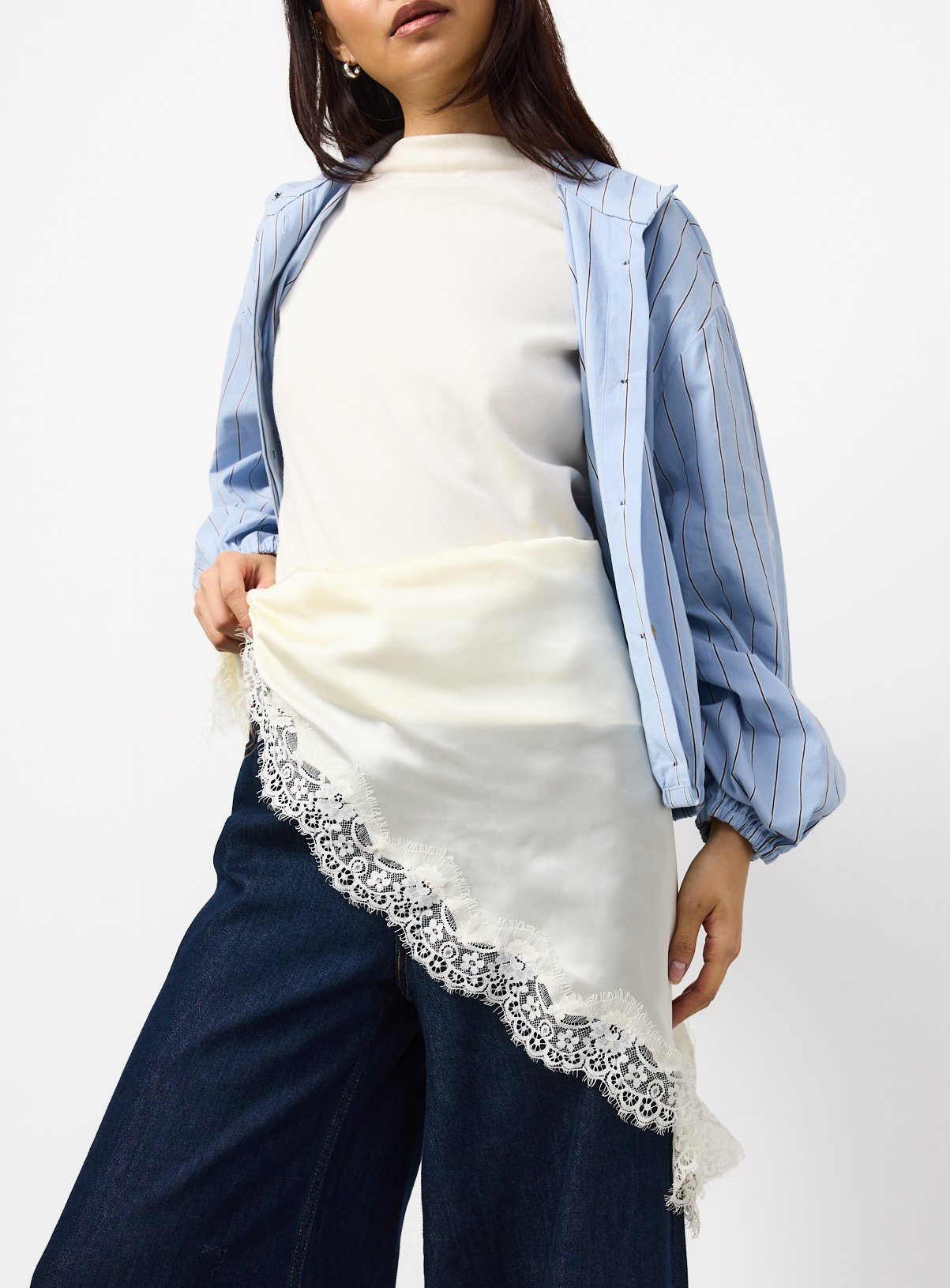 Lace Trim Satin Waist Scarf 