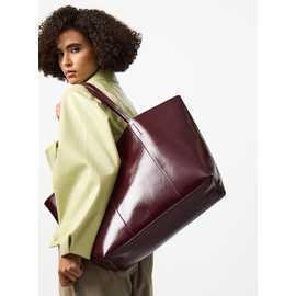 Burgundy High Shine Faux Leather Tote Bag One Size