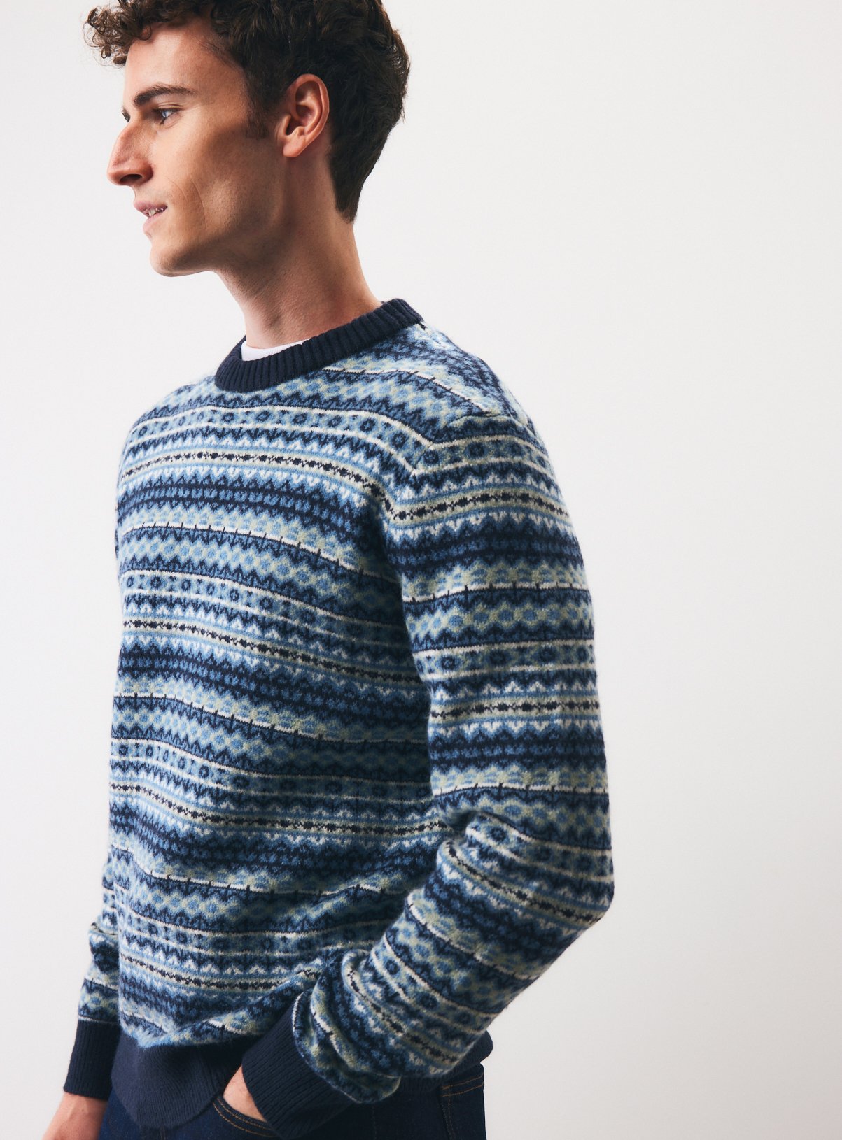 Blue All Over Fairisle Crew Neck Jumper 