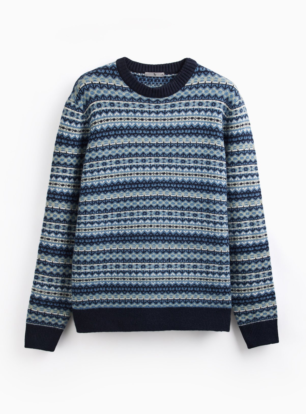 Blue All Over Fairisle Crew Neck Jumper 