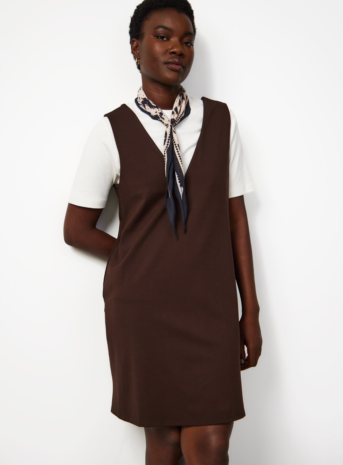 V Neck Pinafore Dress 