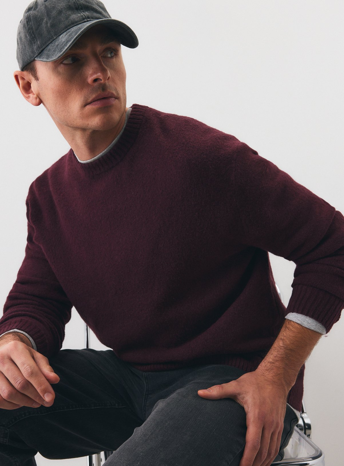 Dark Red Relaxed Soufflé Crew Neck Jumper 