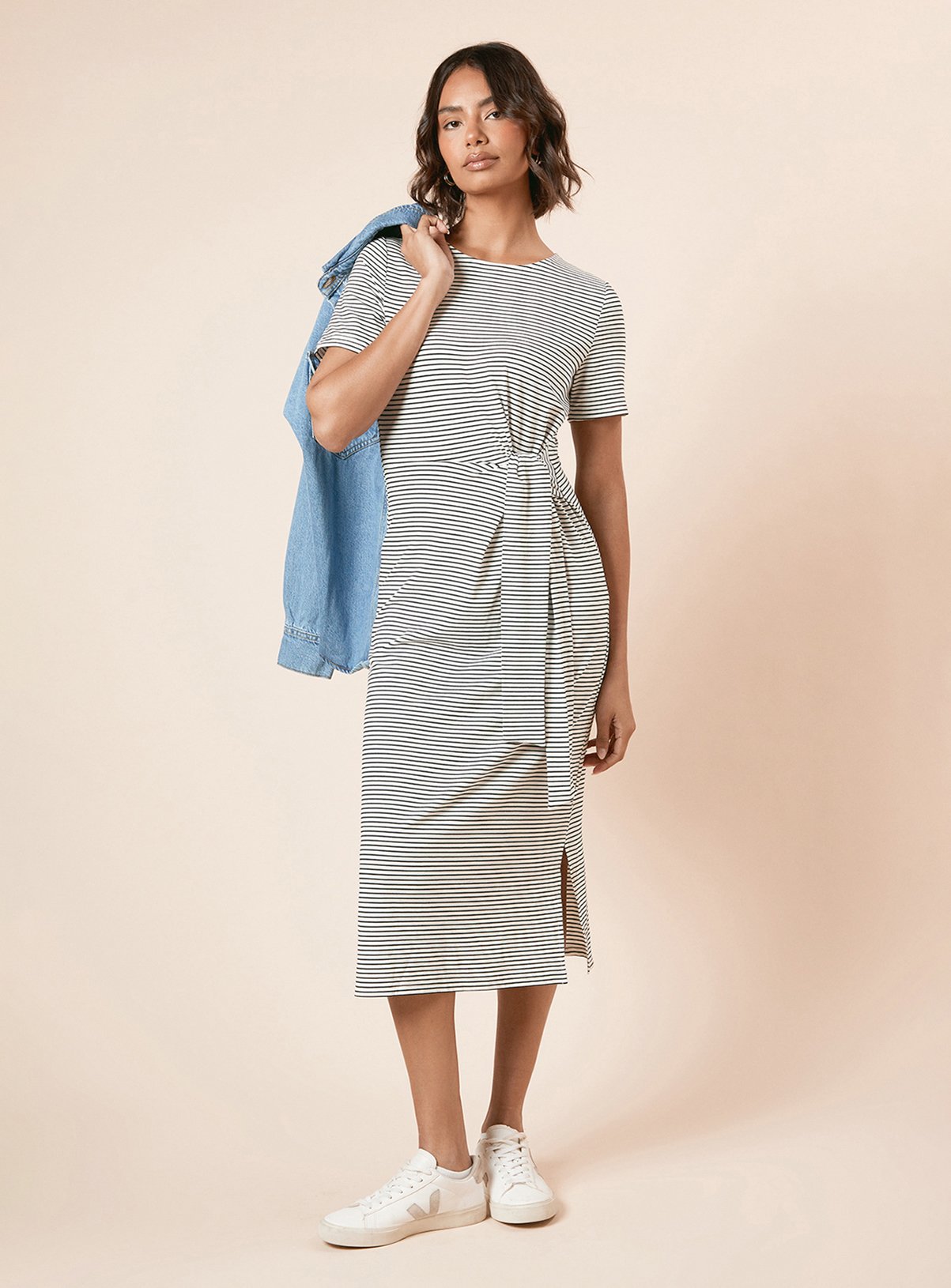 DOROTHY PERKINS Knot Detail Stripe T Shirt Dress 