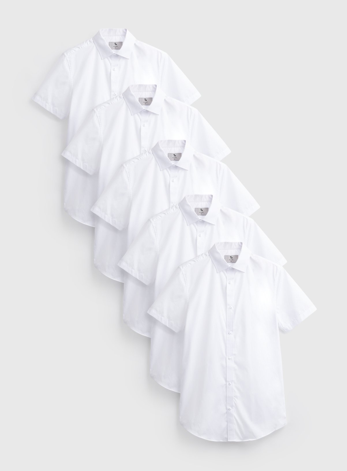 White Slim Fit Short Sleeve Shirt 5 Pack  