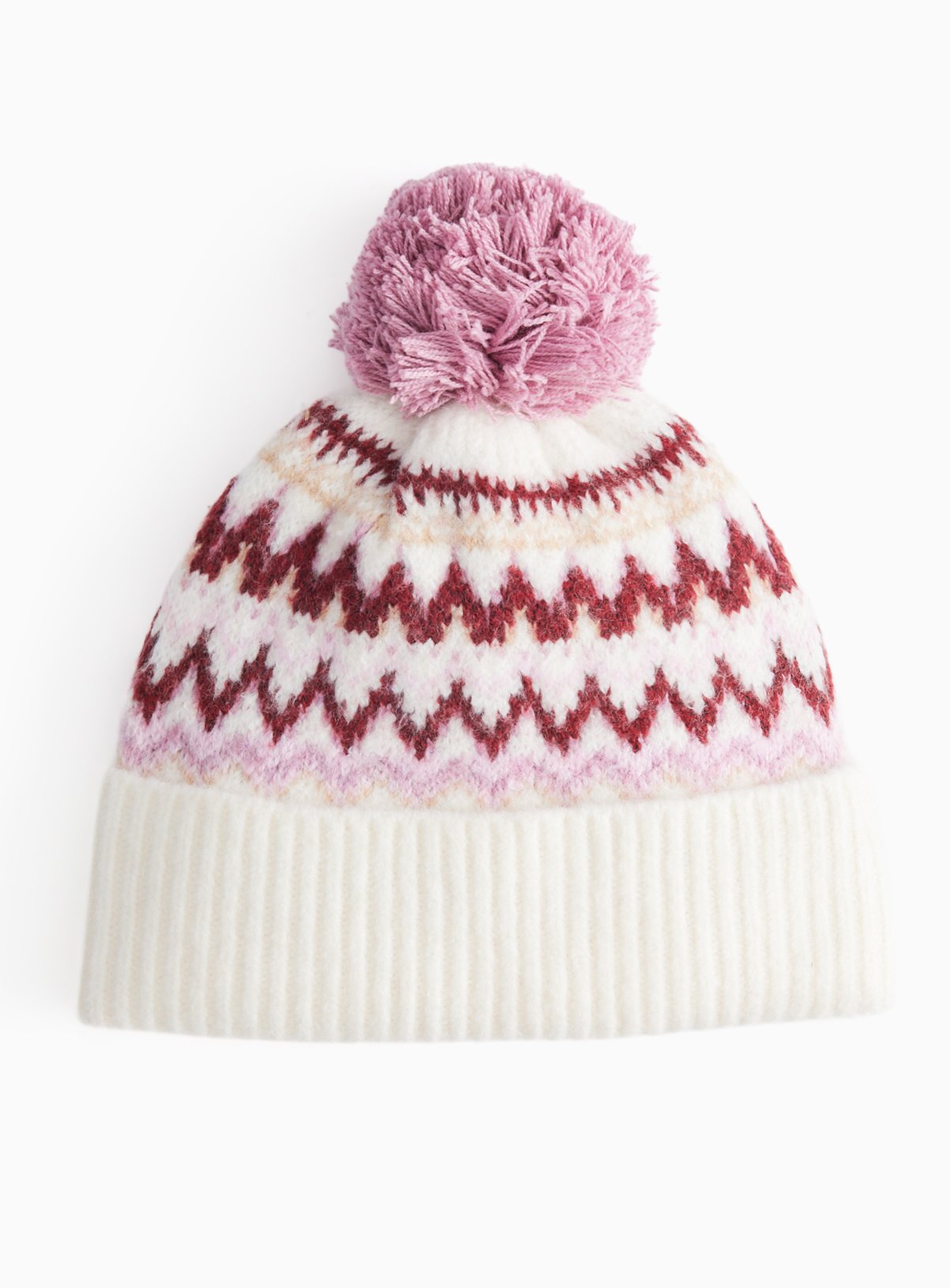 Cream & Pink Fairisle Bobble Hat Up to 3 mths