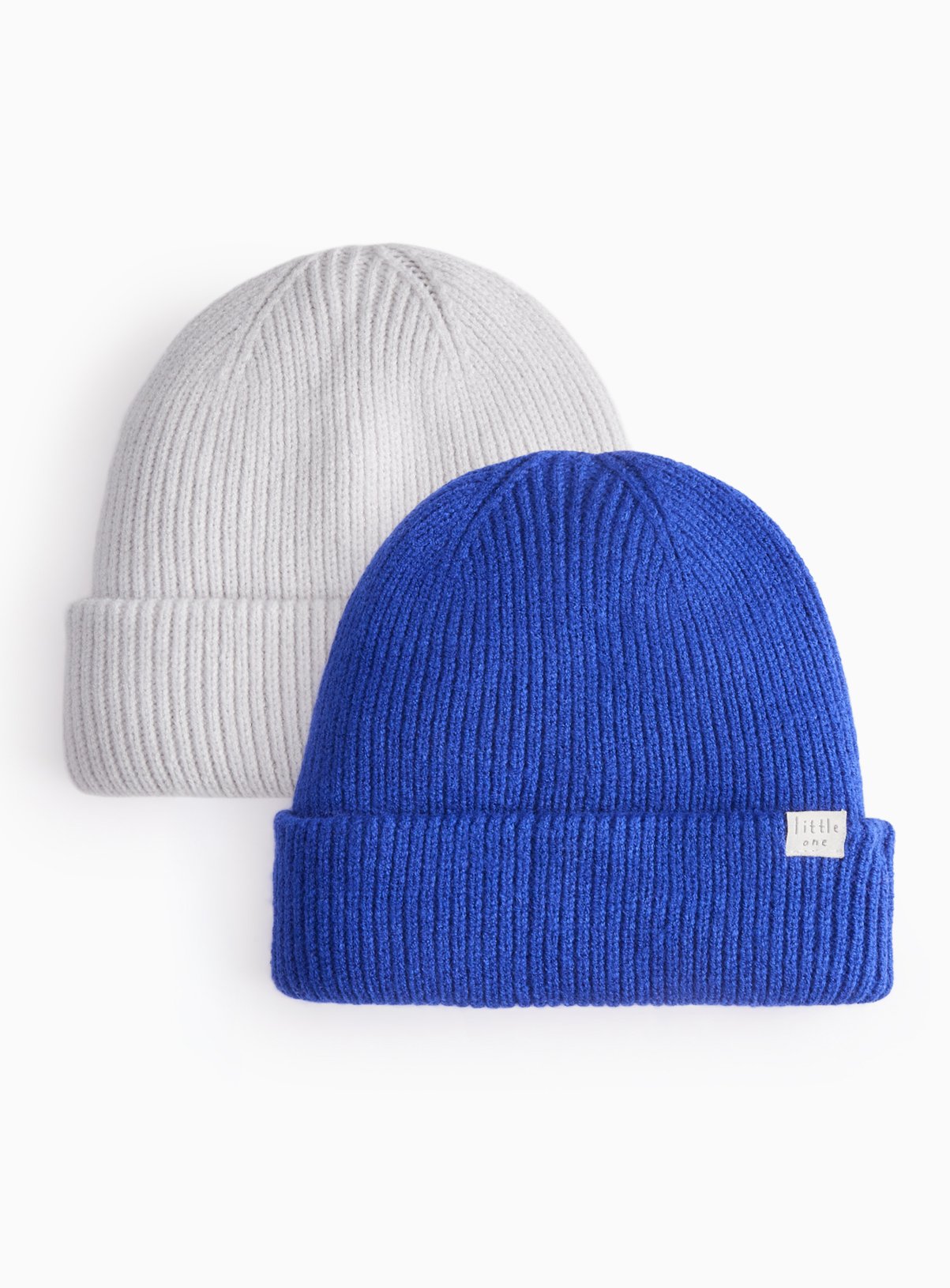 White & Blue Ribbed Beanie Hats 2-Pack 