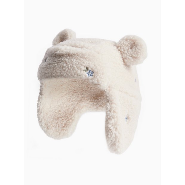 Buy Cream Floral Embroidered Bear Ear Trapper Hat 1-2 years