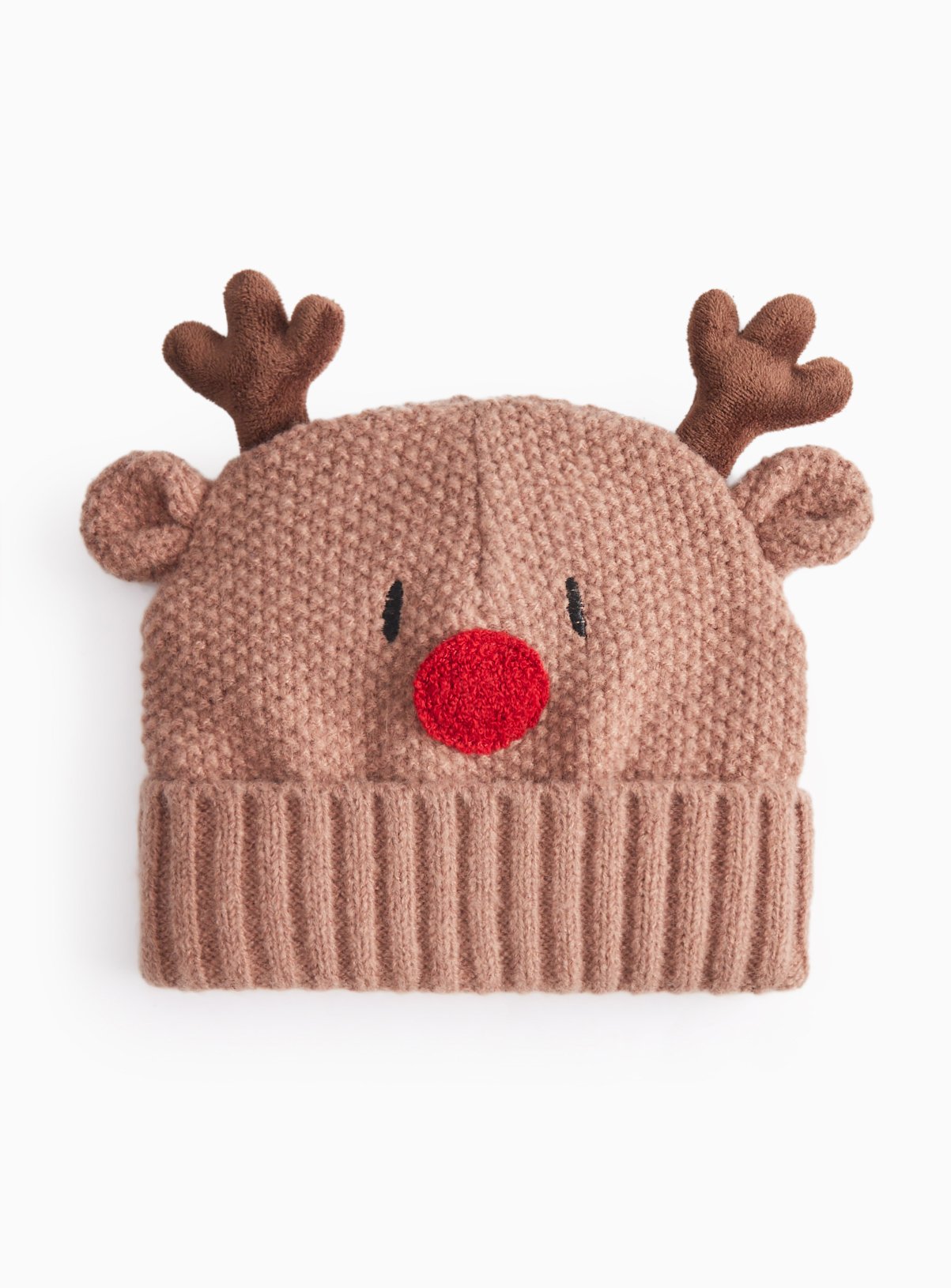 Brown Knitted Reindeer Beanie Hat 