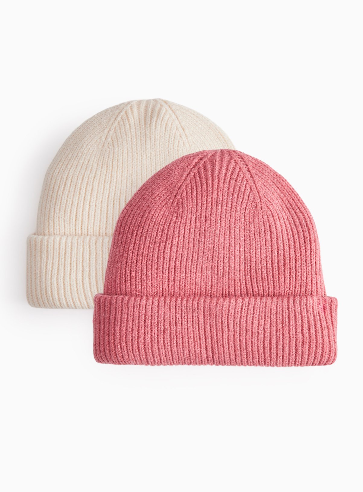 Pink & Neutral Ribbed Knitted Beanie Hats 2-Pack 