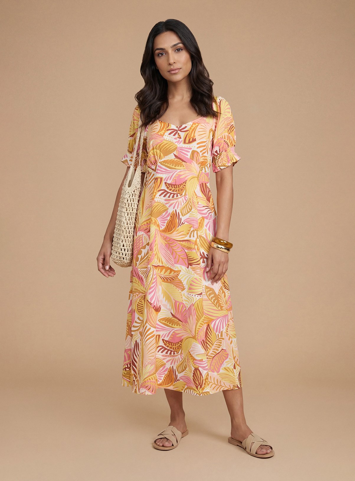DOROTHY PERKINS Sweetheart Neck Puff Sleeve Printed Midi Dress 