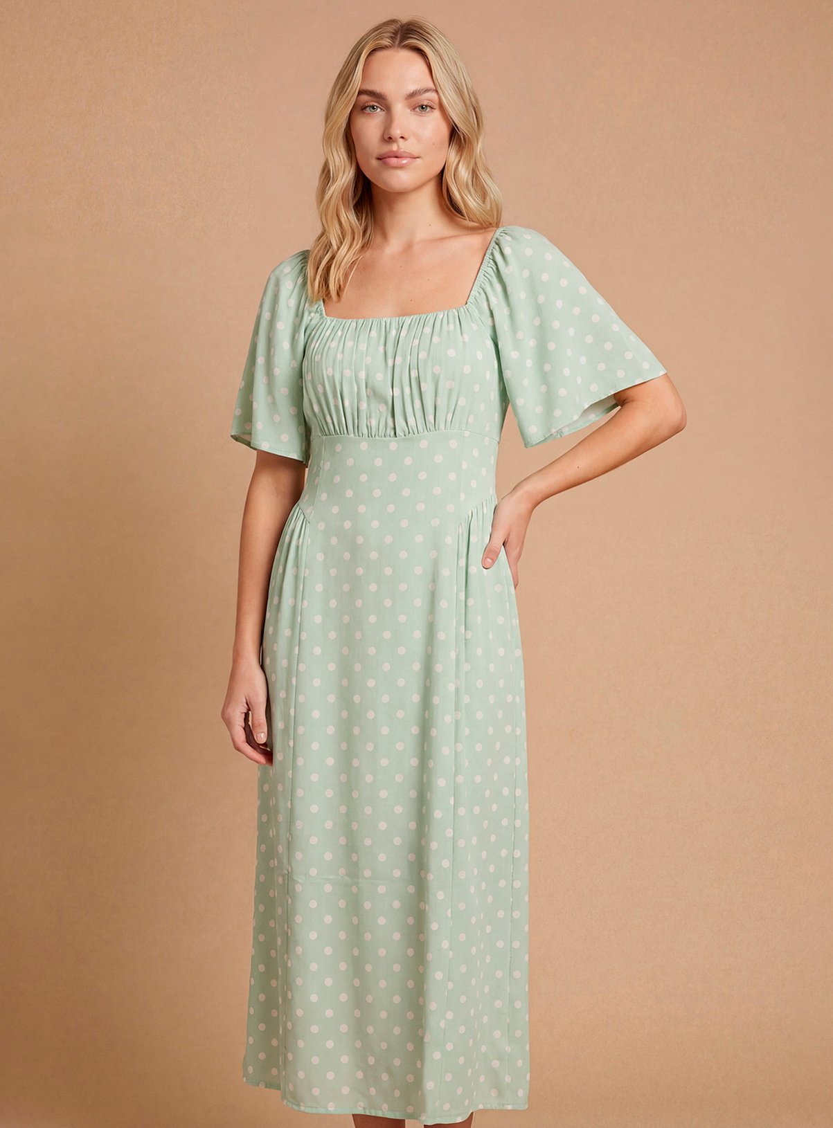 DOROTHY PERKINS Angel Sleeve Full Skirt Polka Dot Midi Tea Dress