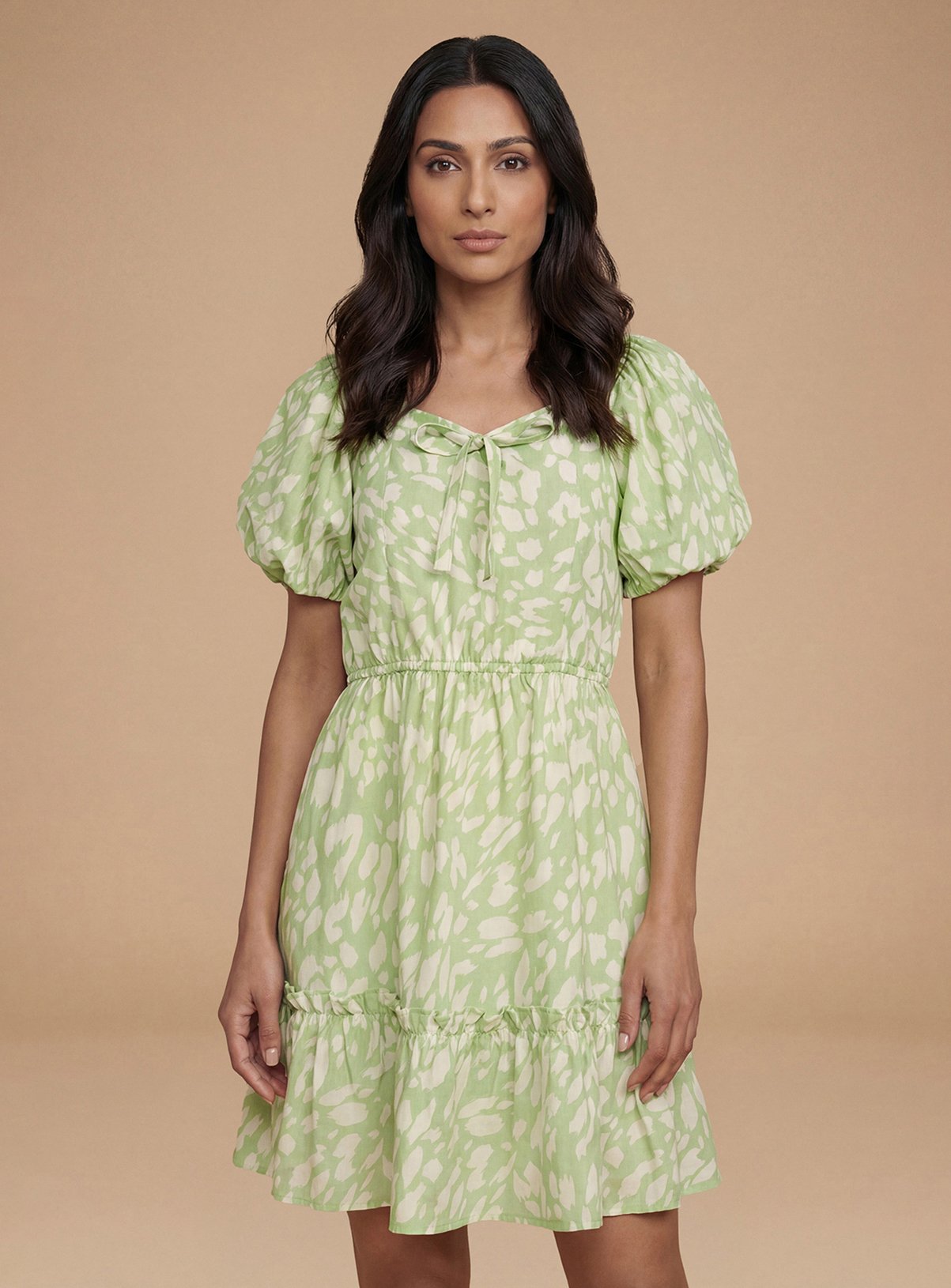 DOROTHY PERKINS Tie Front Puff Sleeve Poplin Mini Dress 