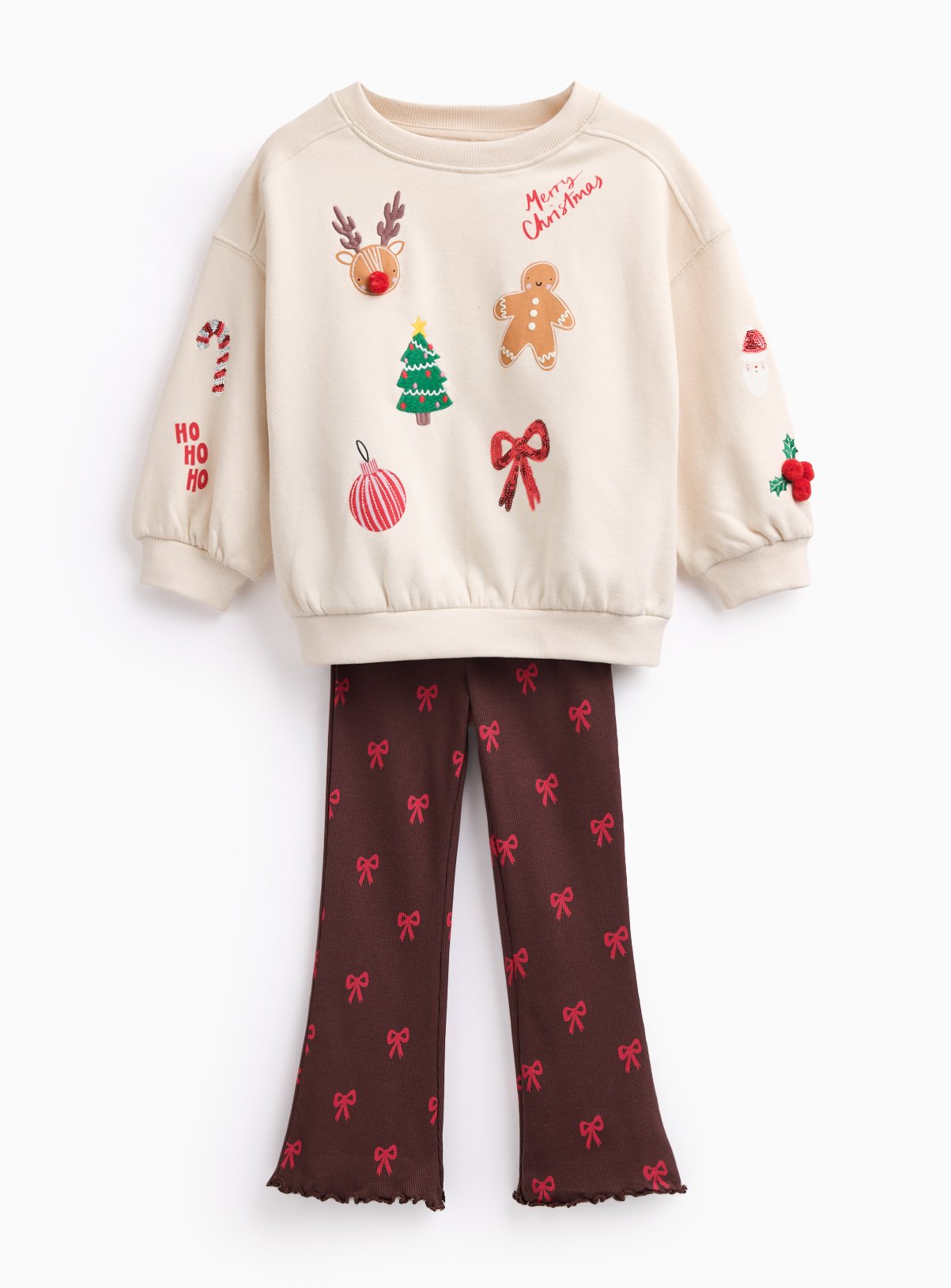 Christmas Cream Sweatshirt and Flare Set 