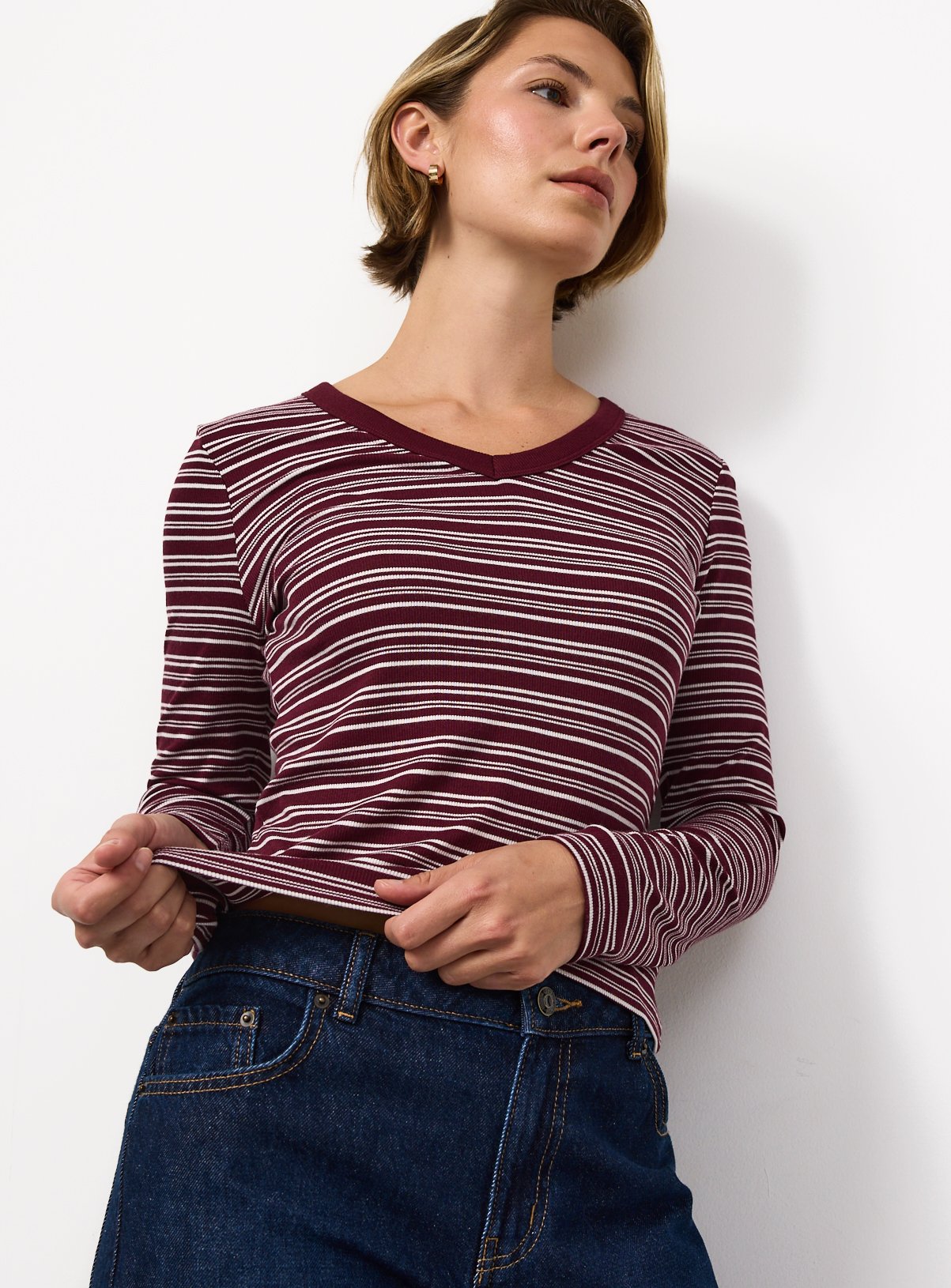 Plum Stripe V-Neck Top 