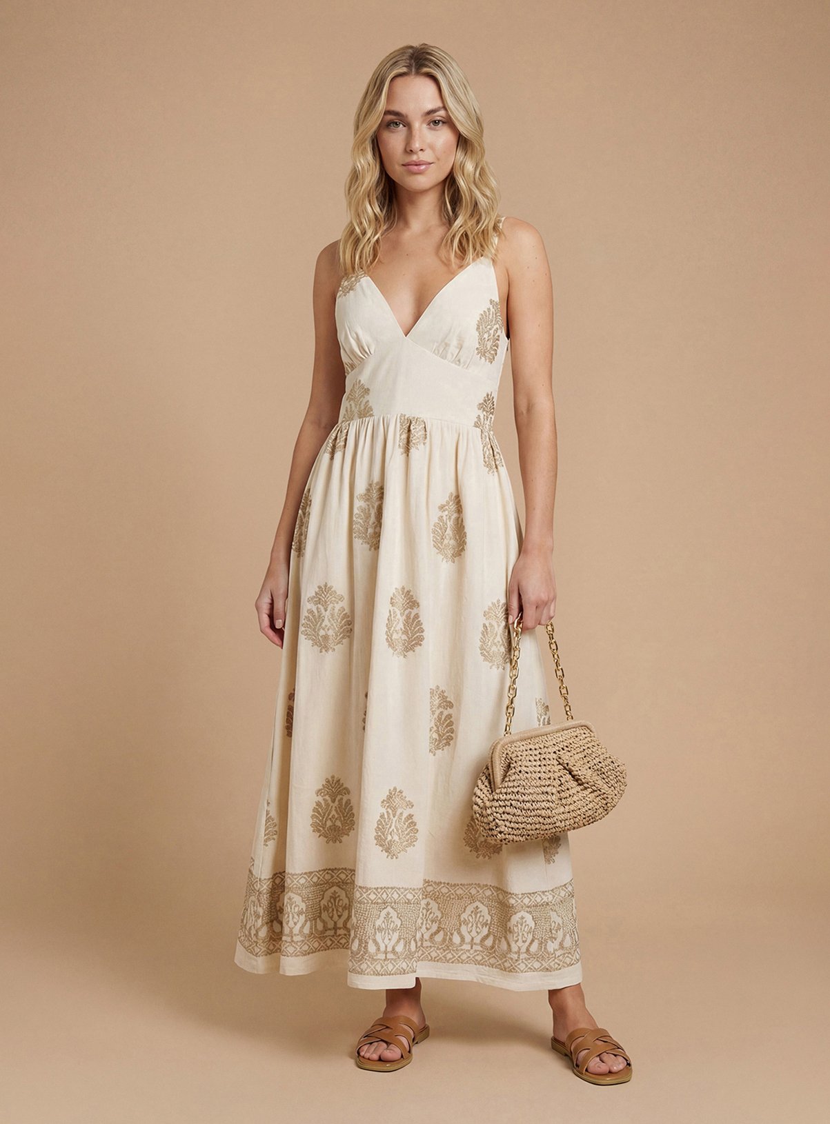 DOROTHY PERKINS Metallic Embroidered Strappy Midi Dress