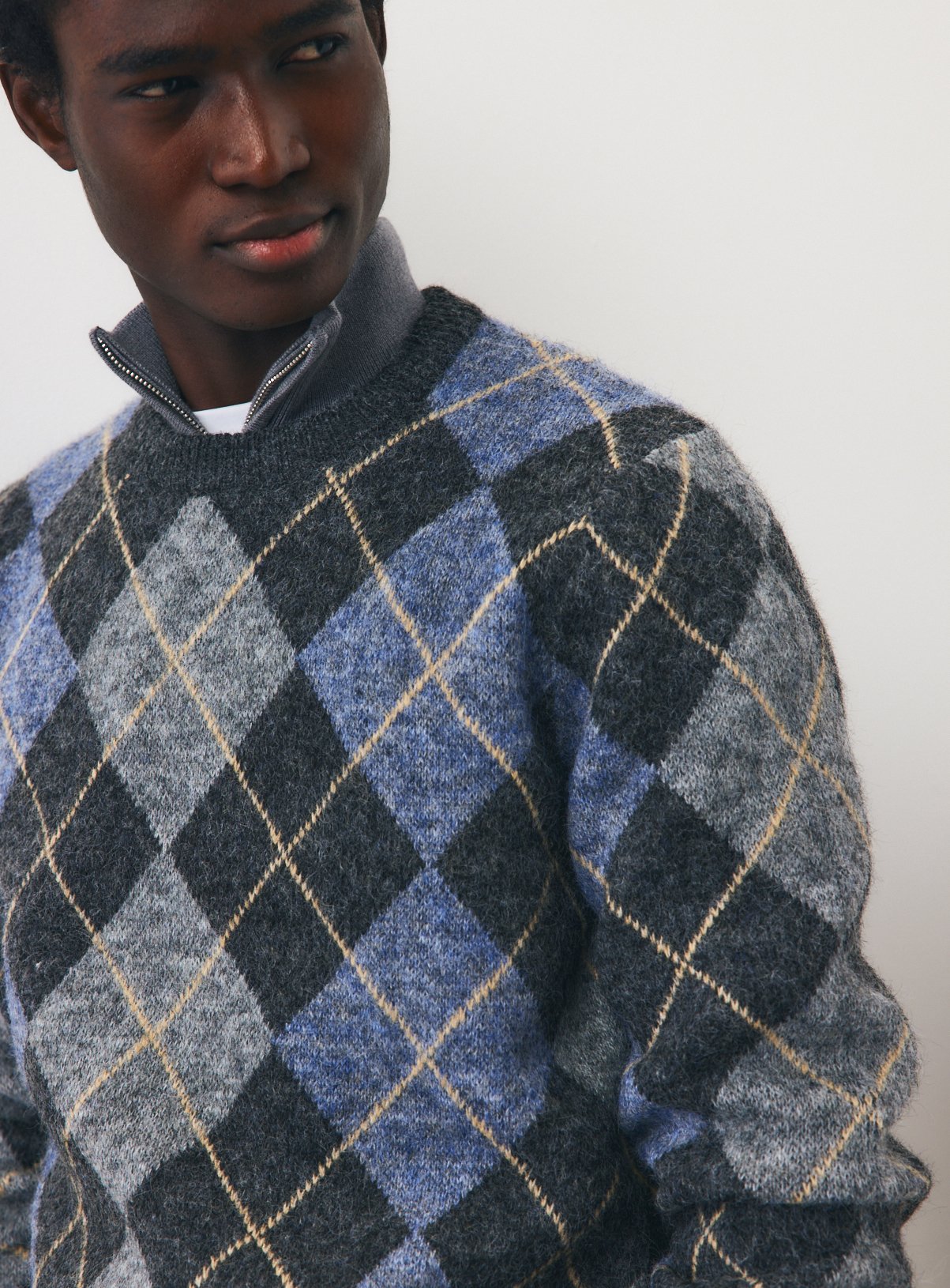 Knitted Argyle Crew Neck Jumper XXXL