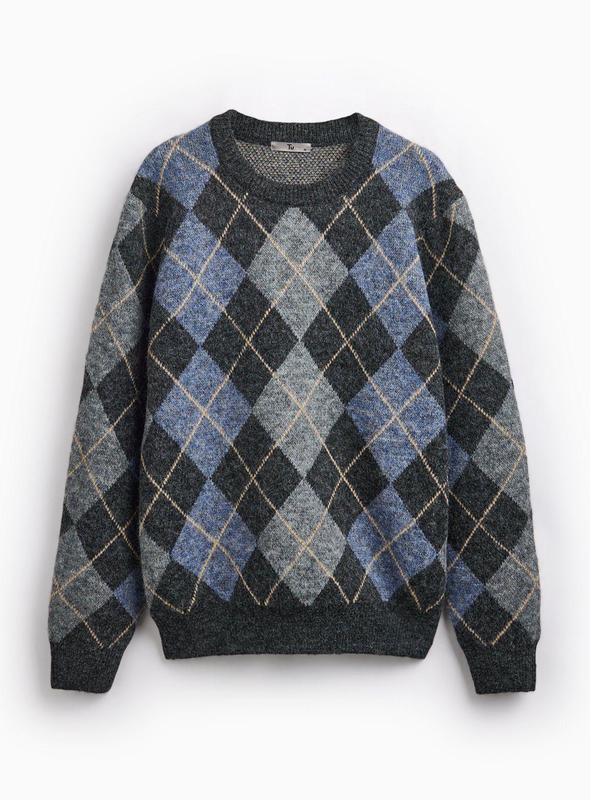 Knitted Argyle Crew Neck Jumper 