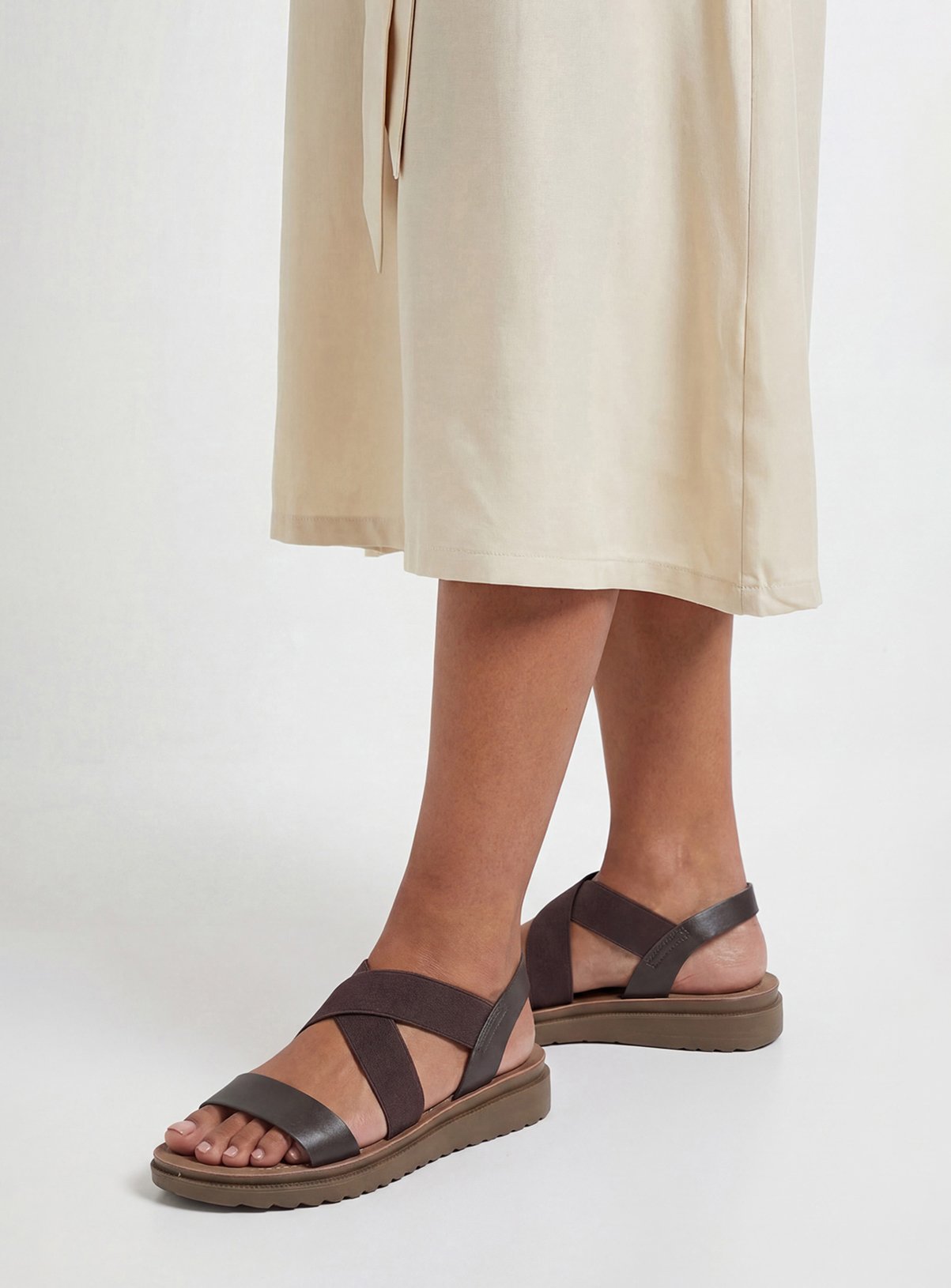 DOROTHY PERKINS Good For The Sole: Wide Fit Ana Comfort Elastic Cross Strap Low Wedge Sandals 