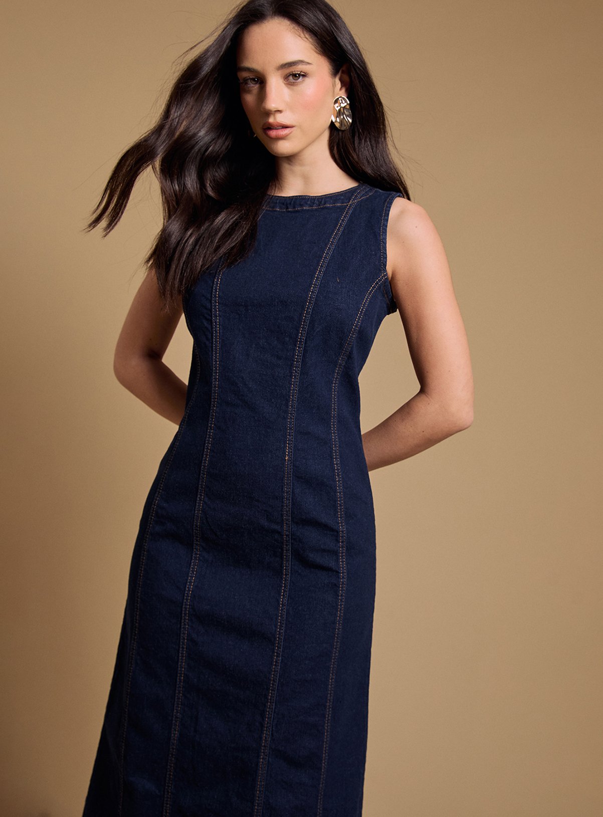 OASIS Sleeveless Denim Midi Dress with Seam Detail 14