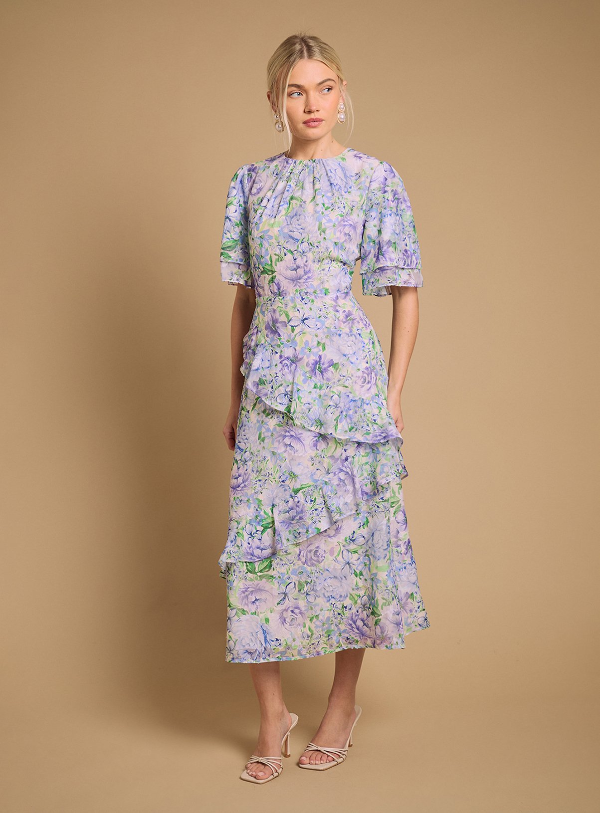 OASIS Occasion Floral Asymmetric Ruffle Jacquard Midaxi Dress 12