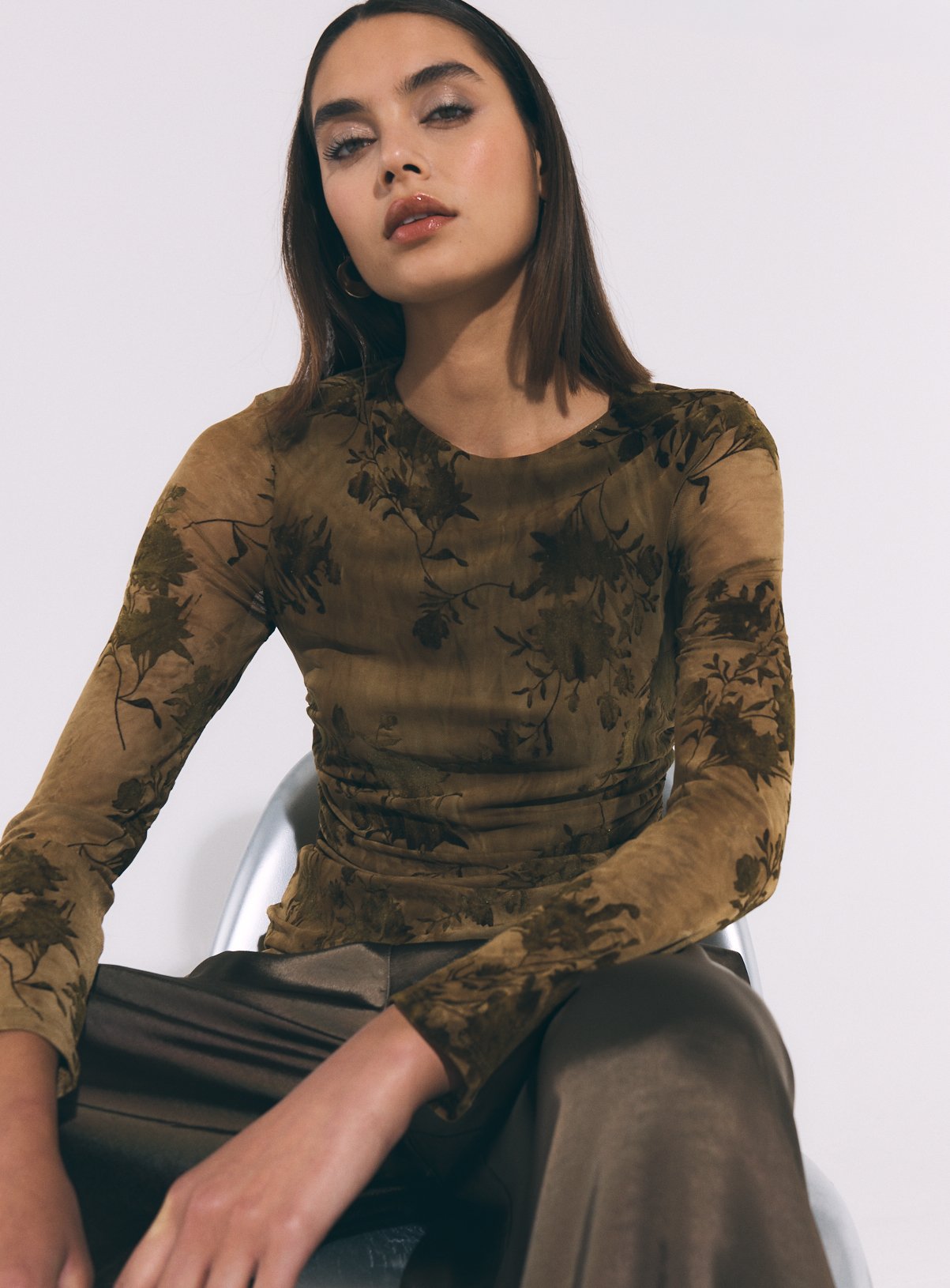 Green Floral Mesh Top 