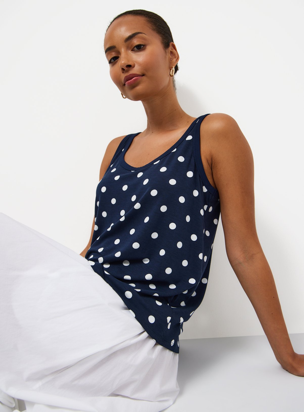 Navy Polka Dot Print Relaxed Fit Vest 