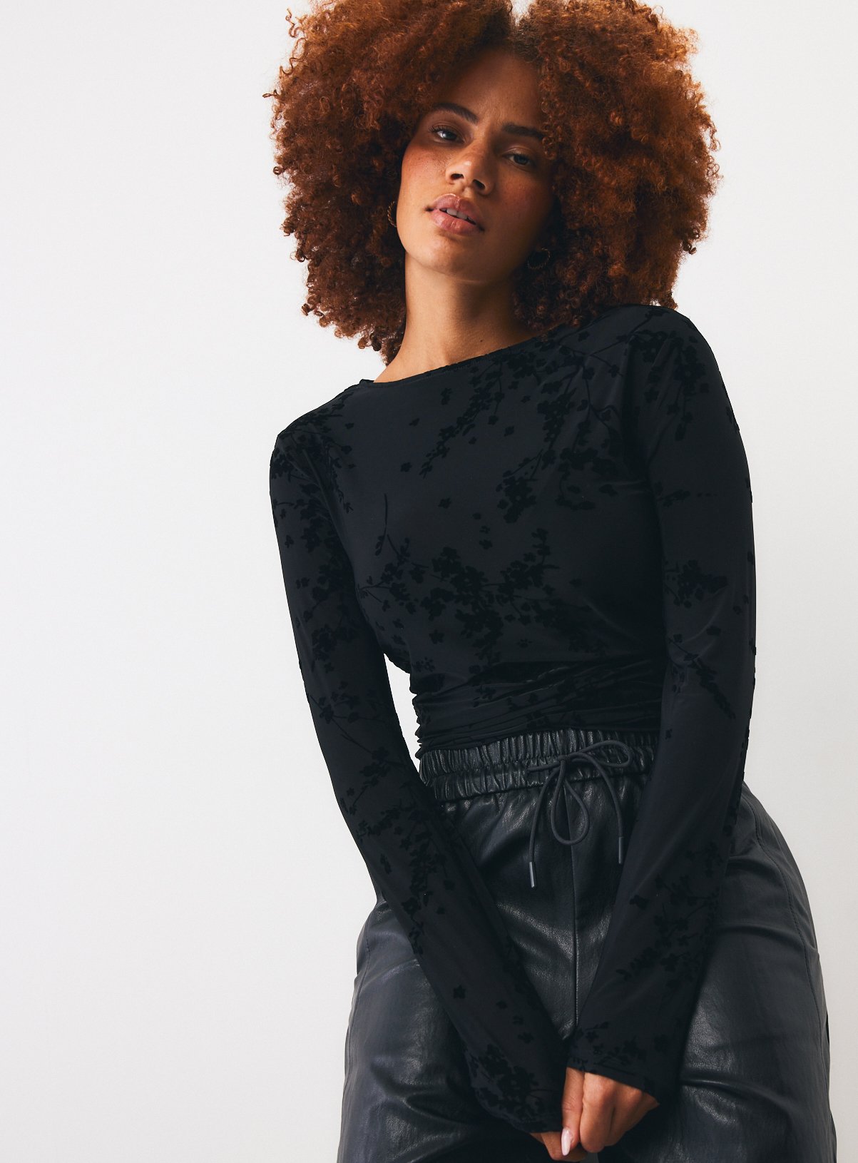 Black Devore Jersey Long Sleeve Top 