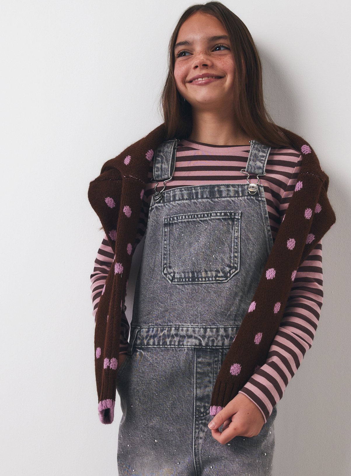 Grey Barrel Leg Denim Dungarees 